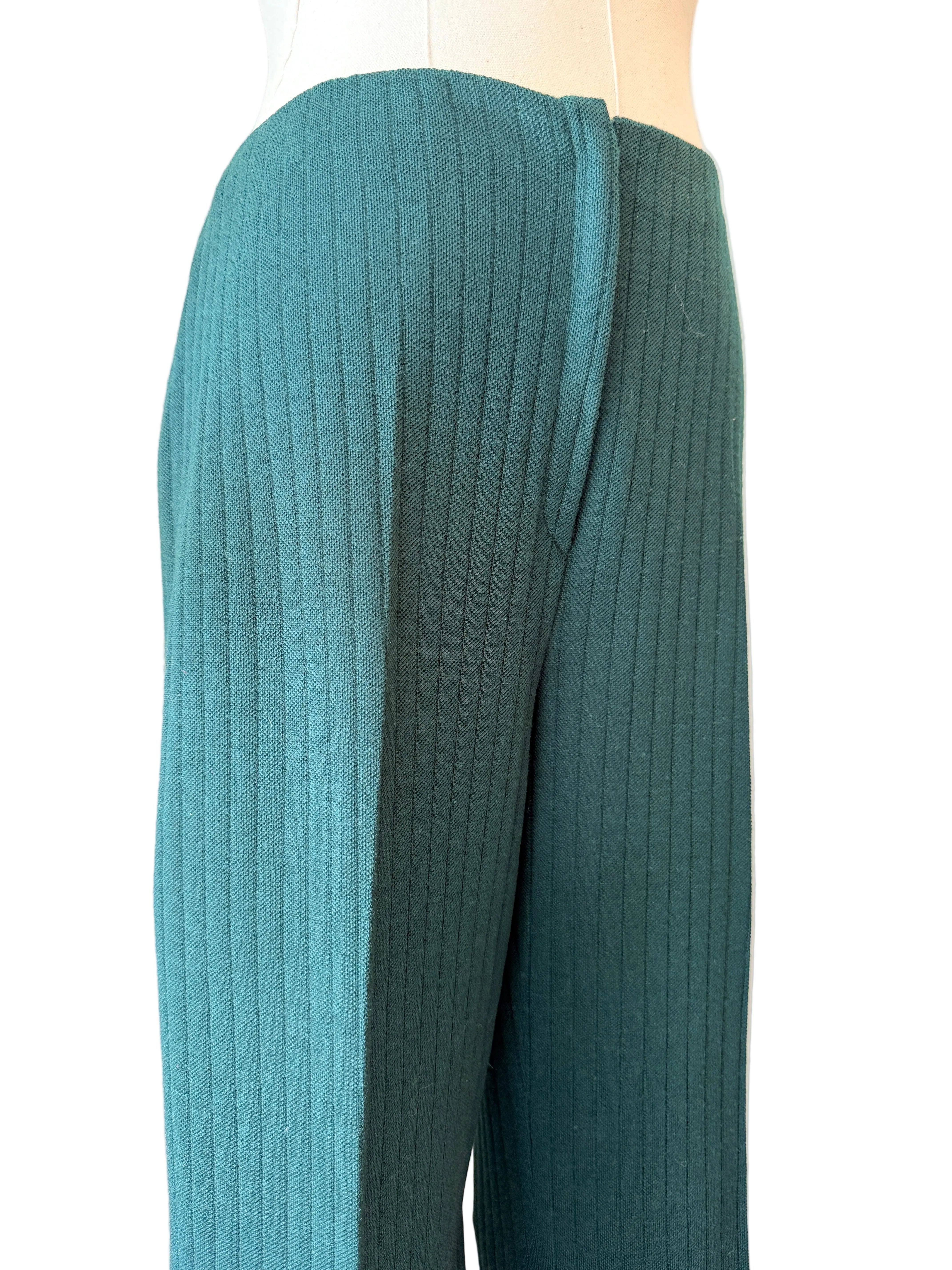 1960s Made in France for Saks Fifth Avenue Green Ribbed Wool Pant Suit