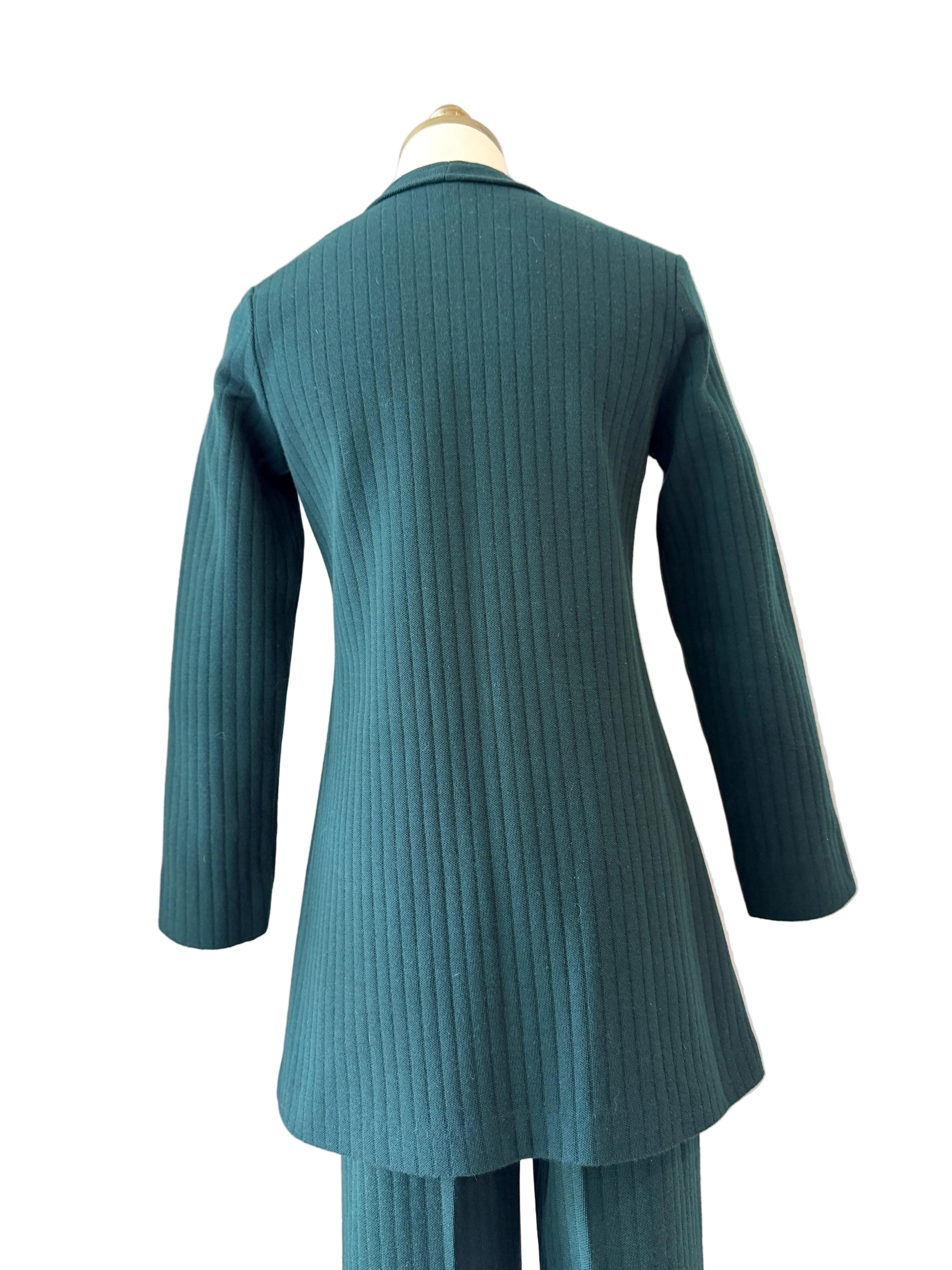 1960s Made in France for Saks Fifth Avenue Green Ribbed Wool Pant Suit