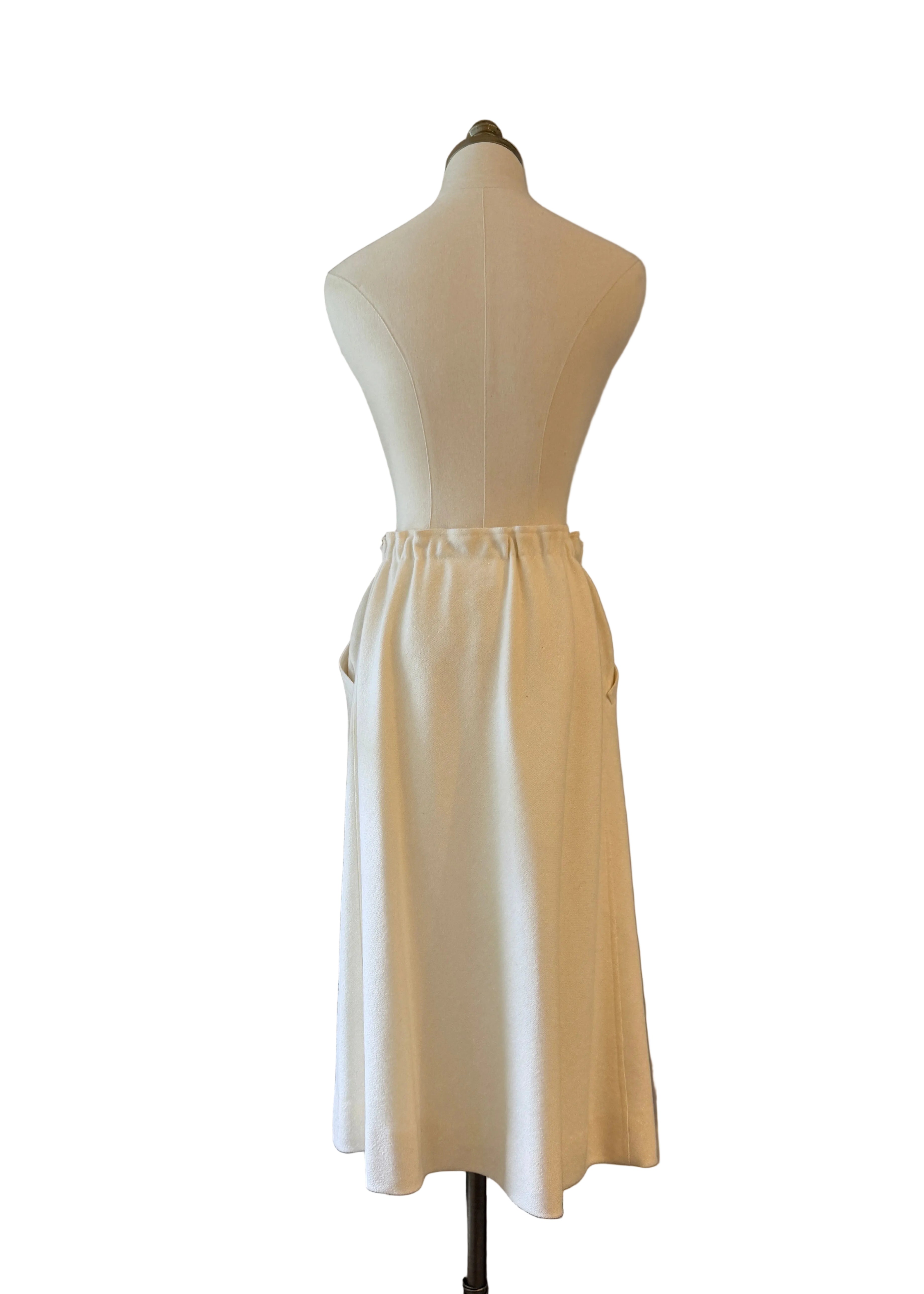 1970s Courrèges Ivory Wool Skirt with Tie Waist