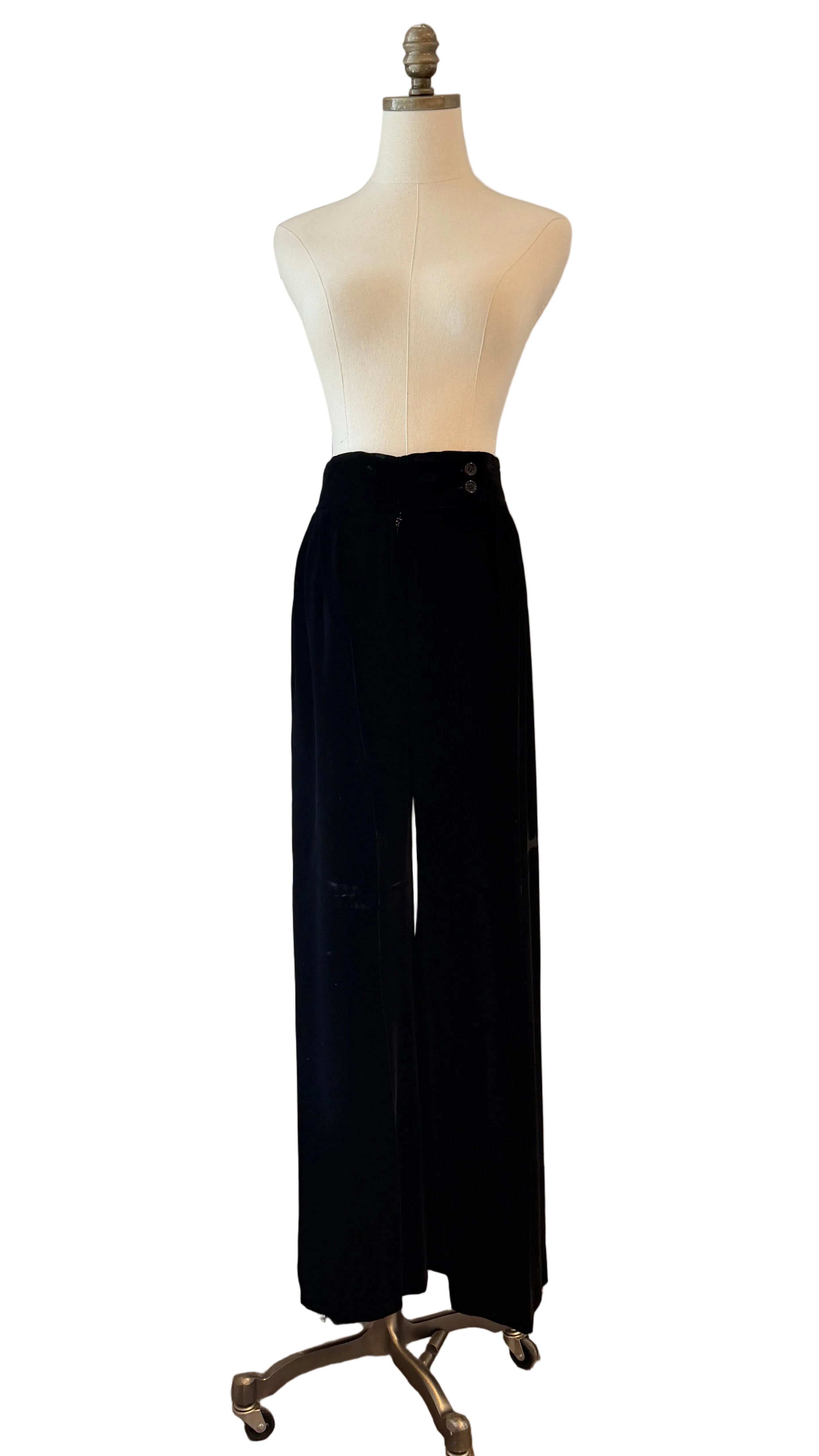 1970s Yves Saint Laurent Black Velvet Two-Piece Ensemble with Rope Knot Belt