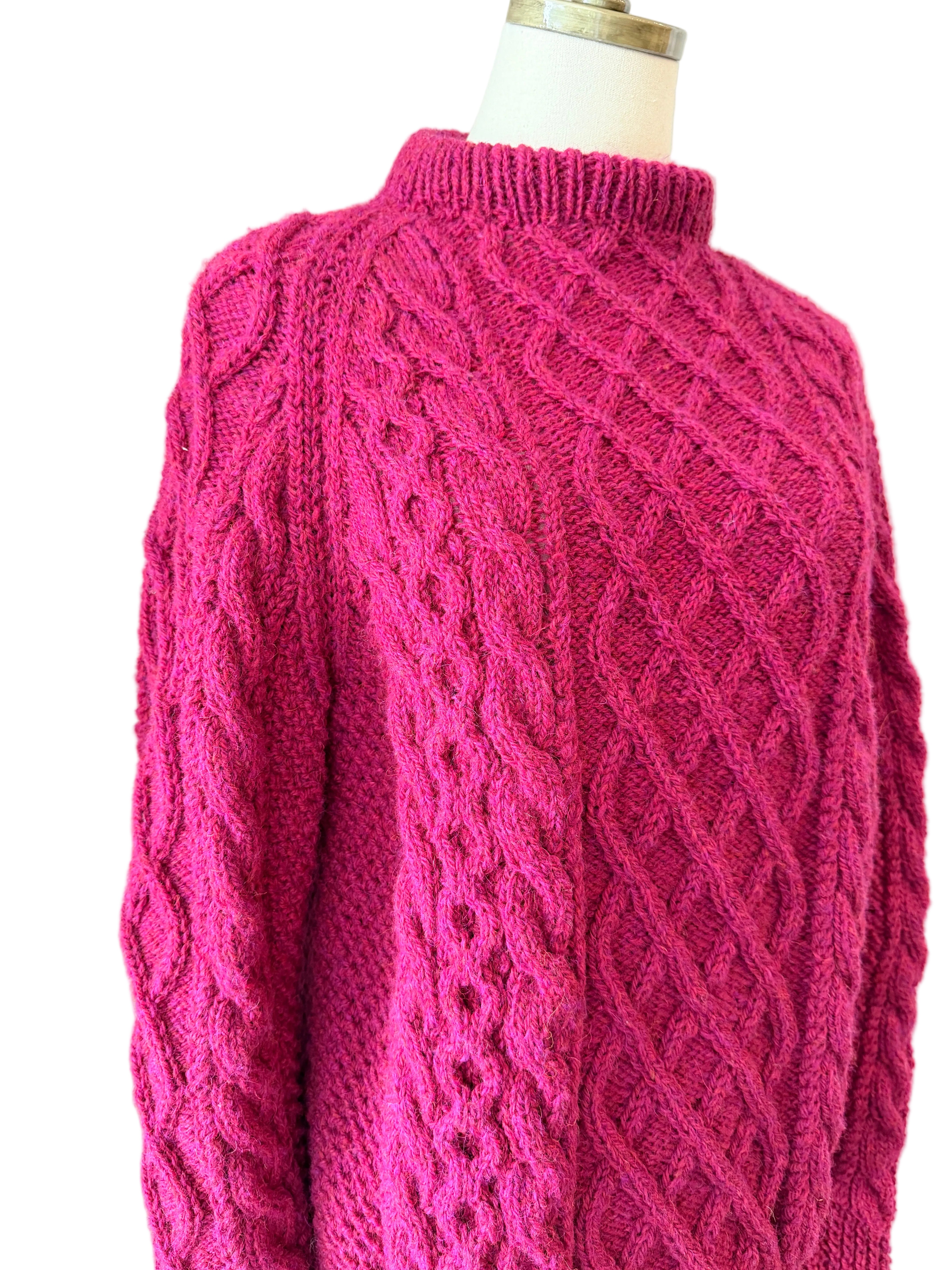 1970s Cleo Ltd. Dublin Magenta Fisherman Sweater, Beret & Scarf Set (3-Piece)