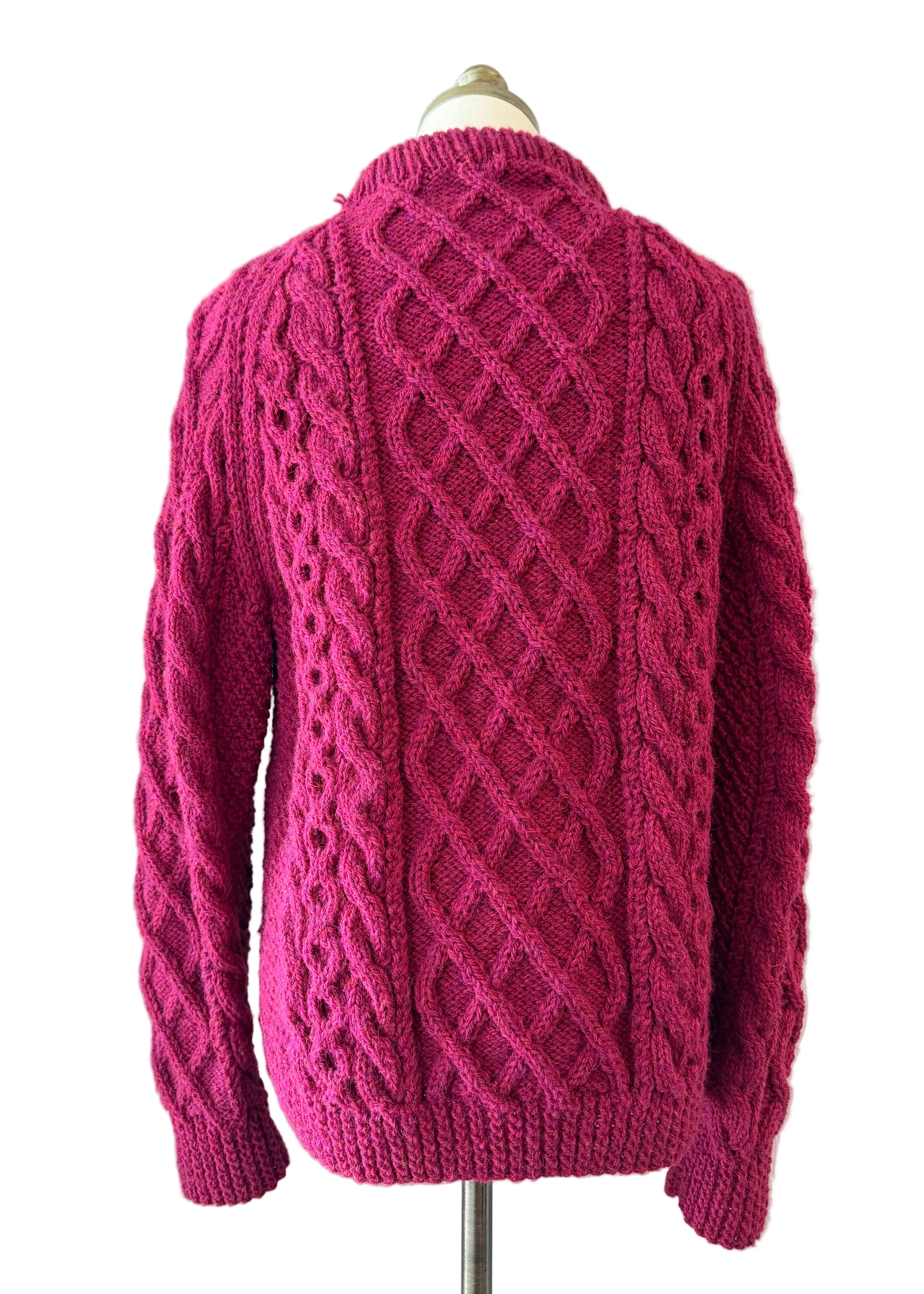 1970s Cleo Ltd. Dublin Magenta Fisherman Sweater, Beret & Scarf Set (3-Piece)