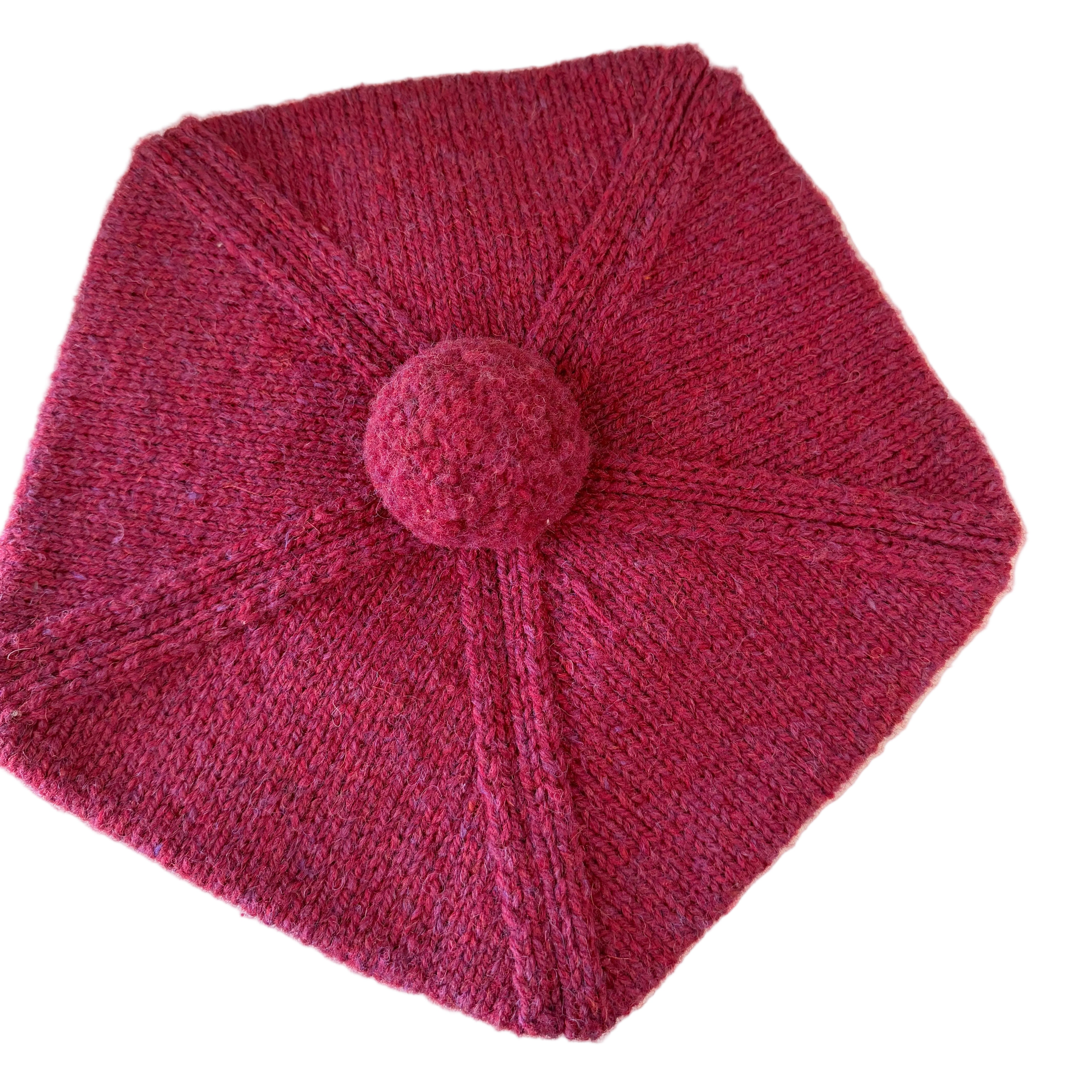 1970s Cleo Ltd. Dublin Magenta Fisherman Sweater, Beret & Scarf Set (3-Piece)