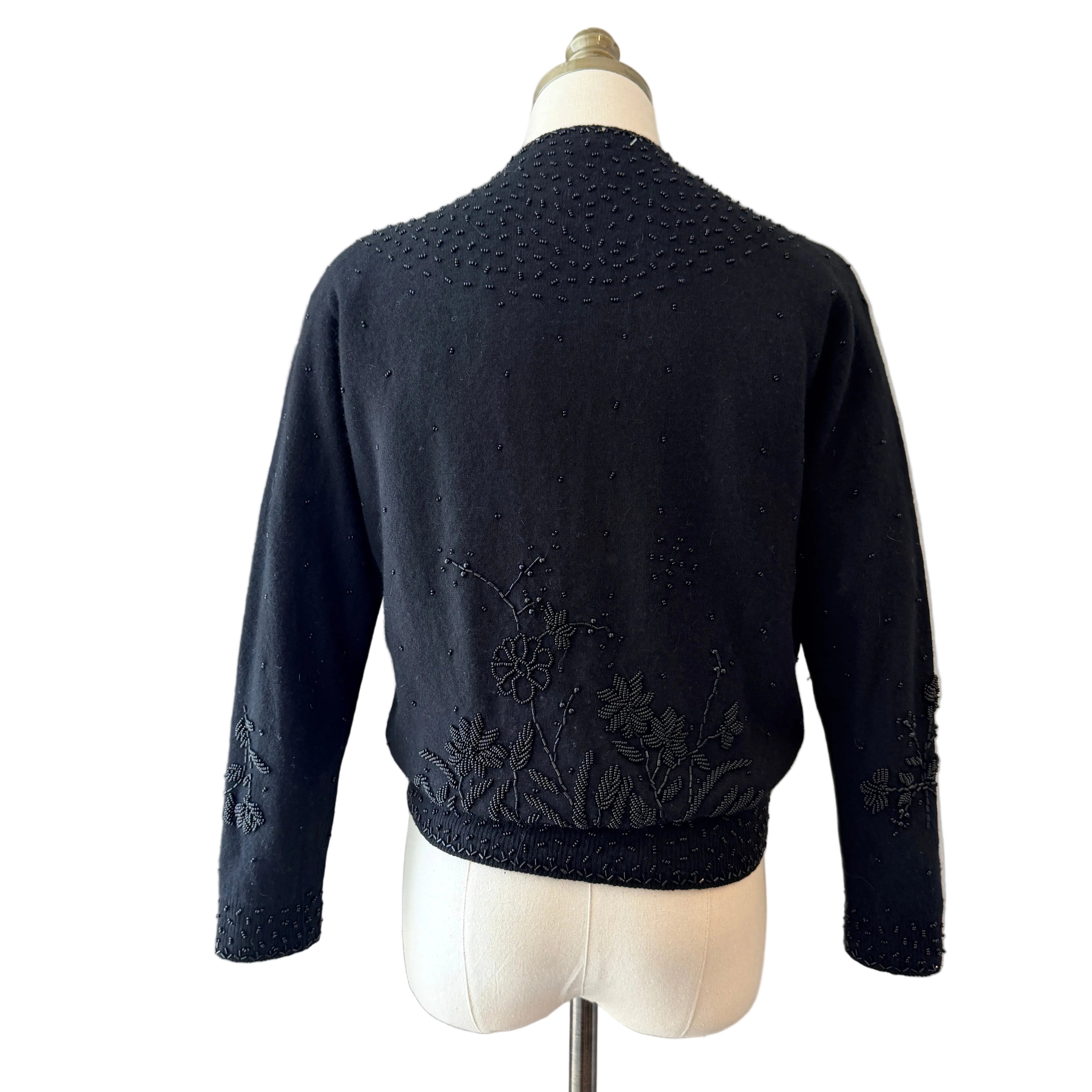 1950s Black Wool Cardigan with Beaded Embellishments