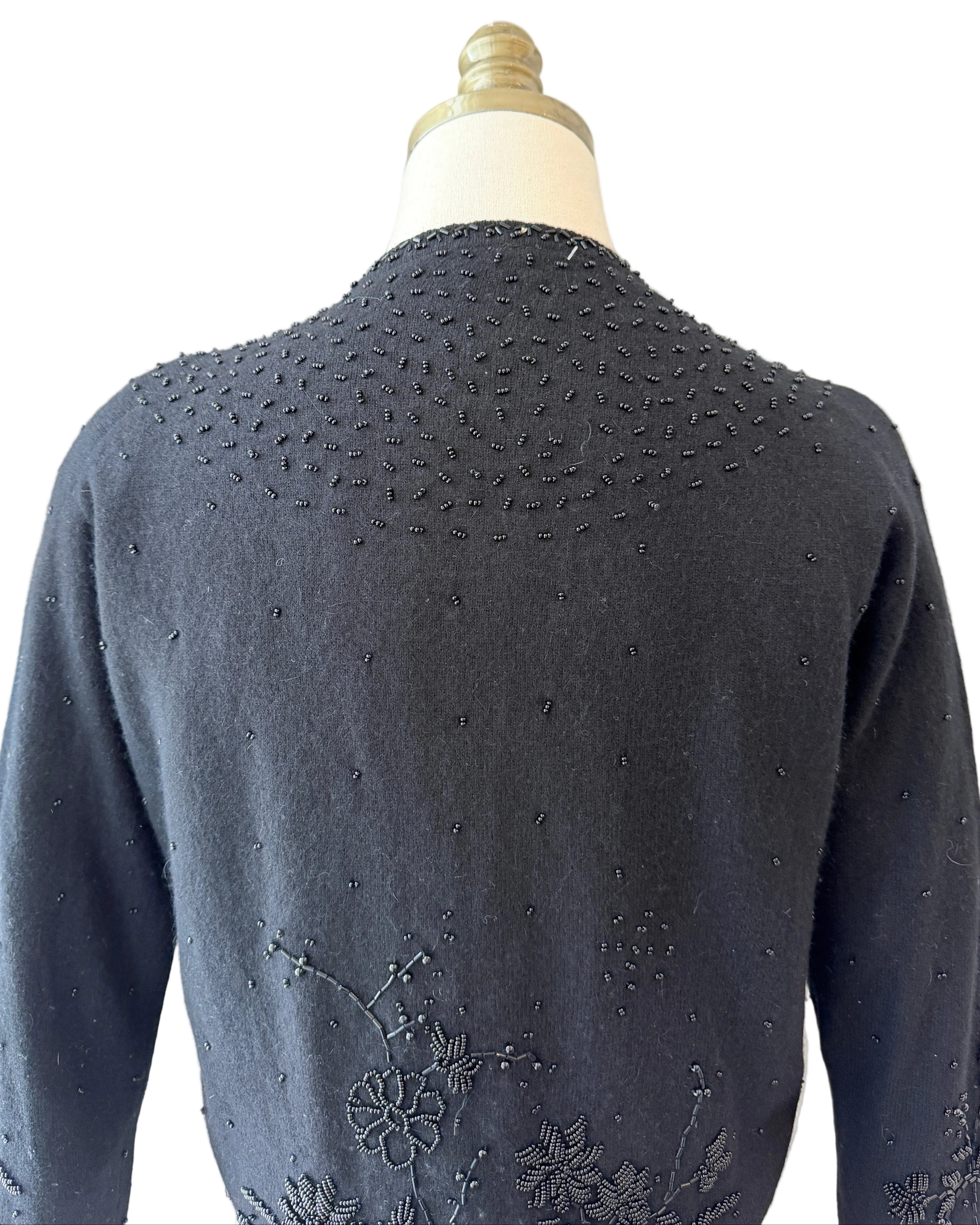 1950s Black Wool Cardigan with Beaded Embellishments