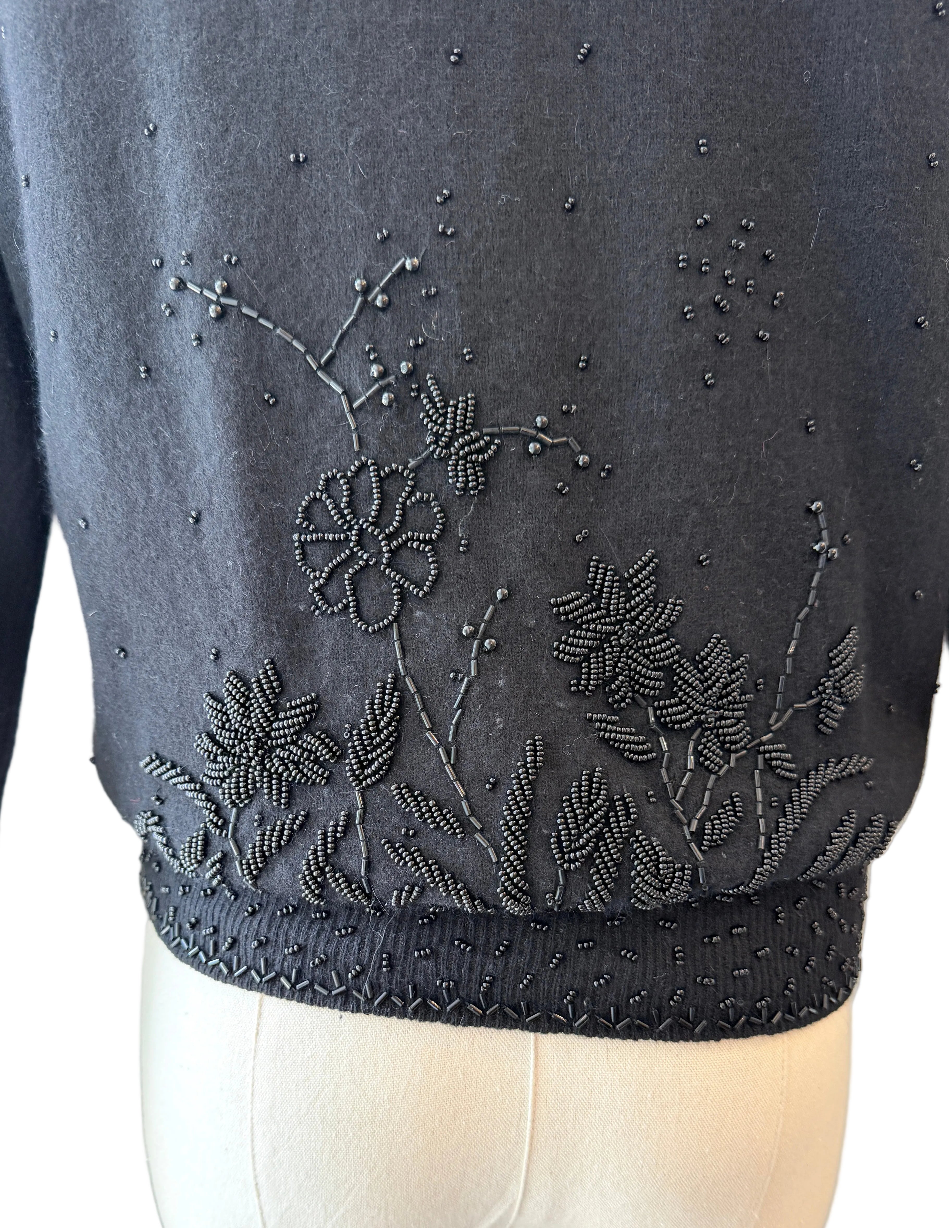 1950s Black Wool Cardigan with Beaded Embellishments