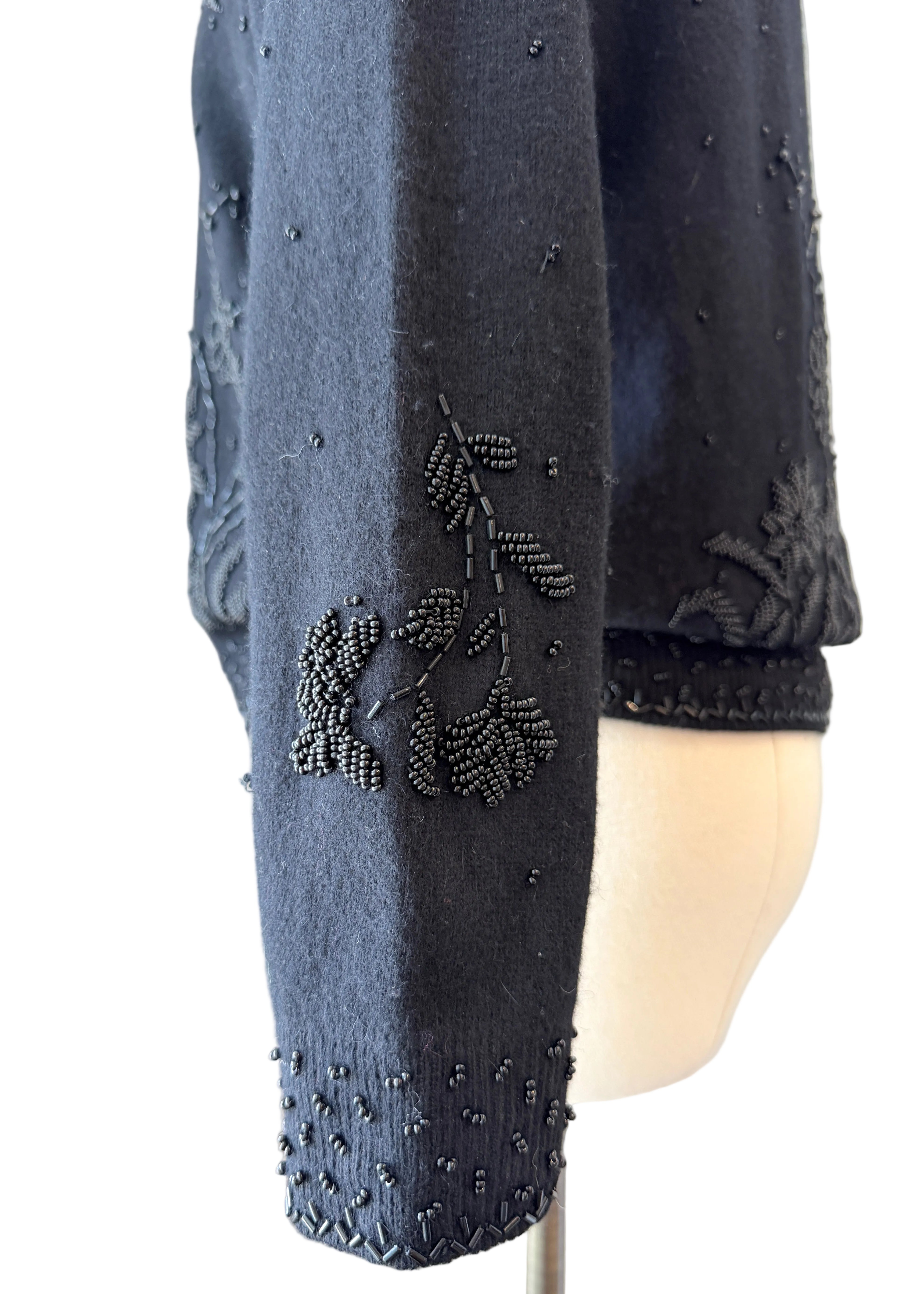 1950s Black Wool Cardigan with Beaded Embellishments