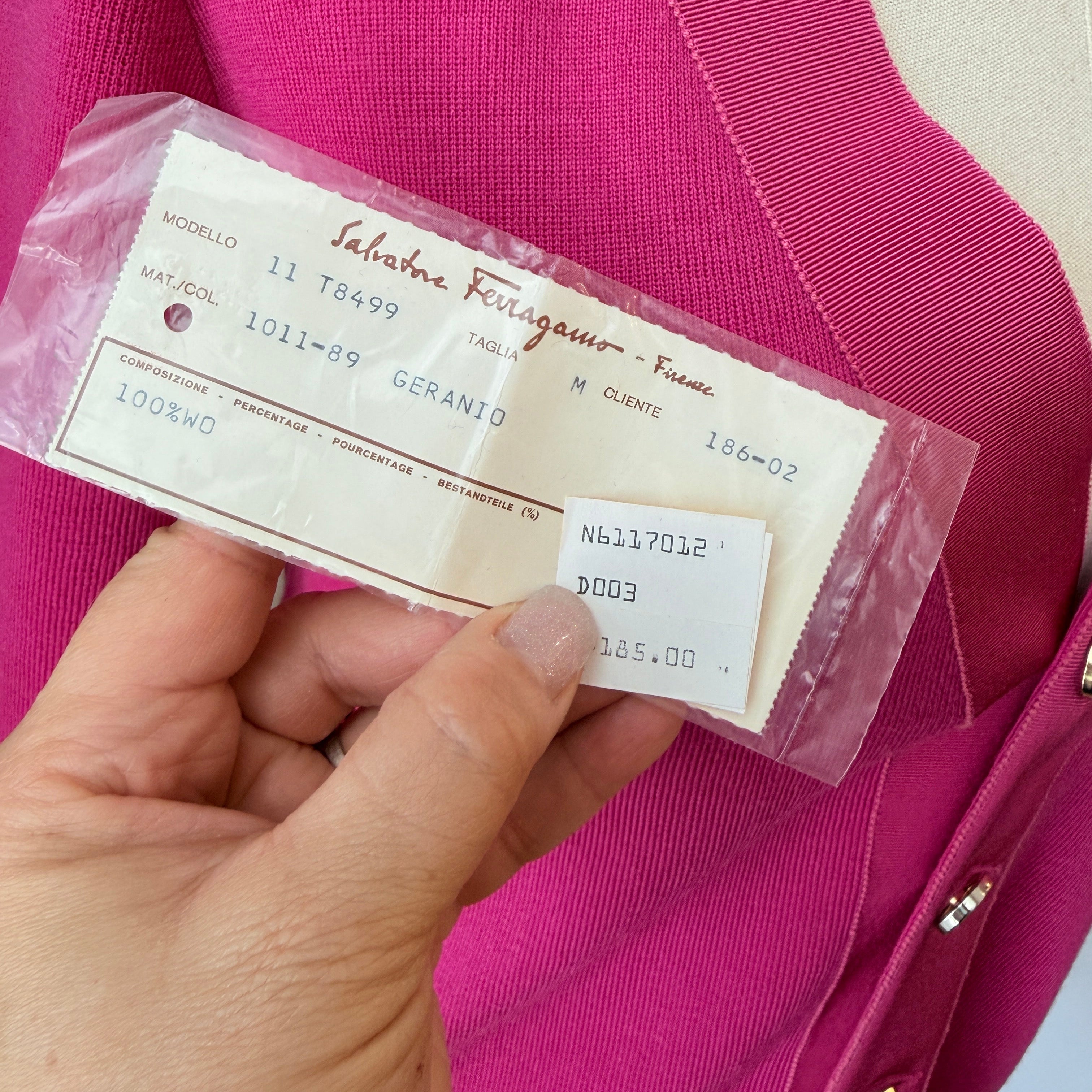 1980s Salvatore Ferragamo Fuchsia Cardigan Sweater with Grosgrain Trim & Double Gancini Buttons