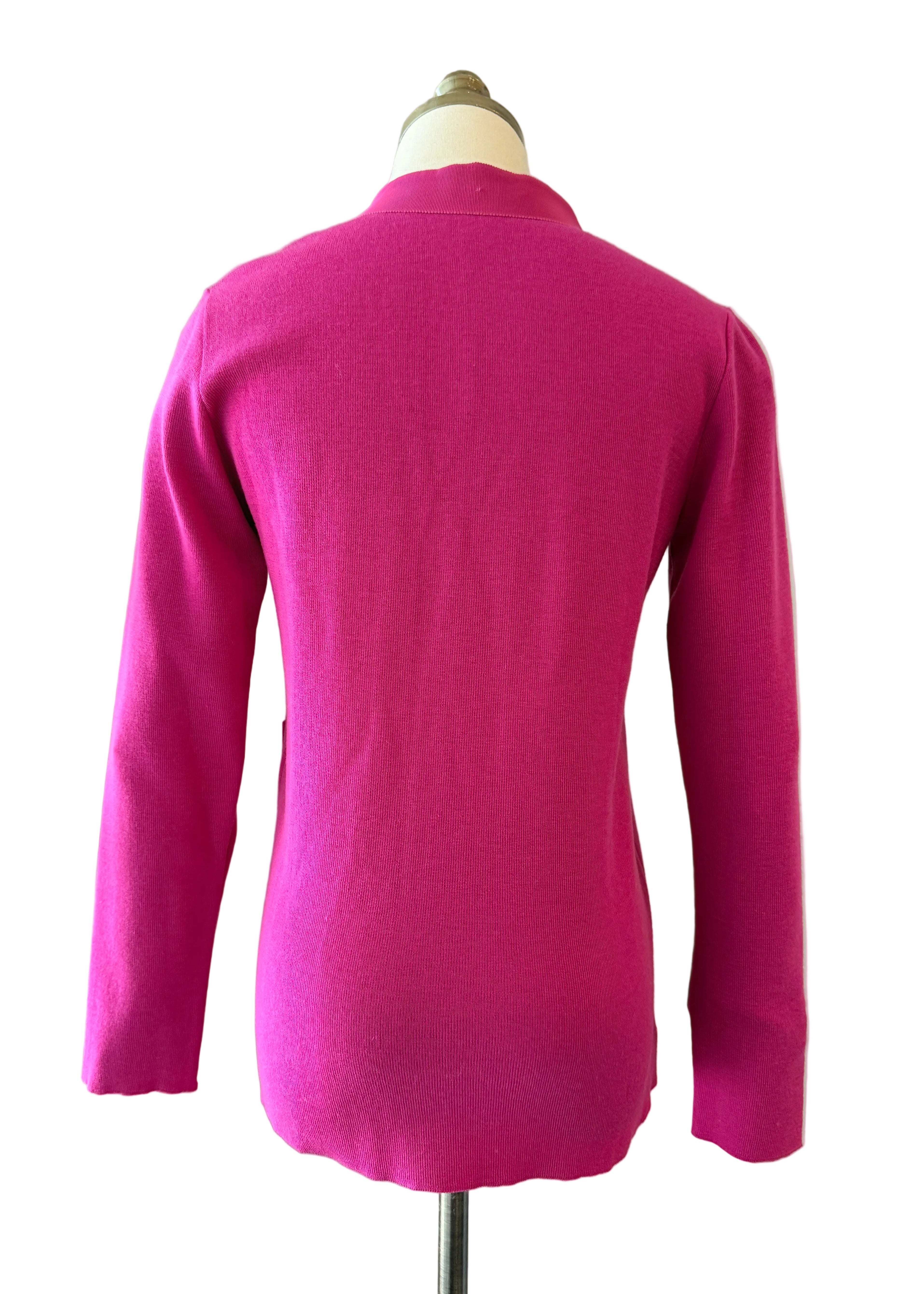 1980s Salvatore Ferragamo Fuchsia Cardigan Sweater with Grosgrain Trim & Double Gancini Buttons