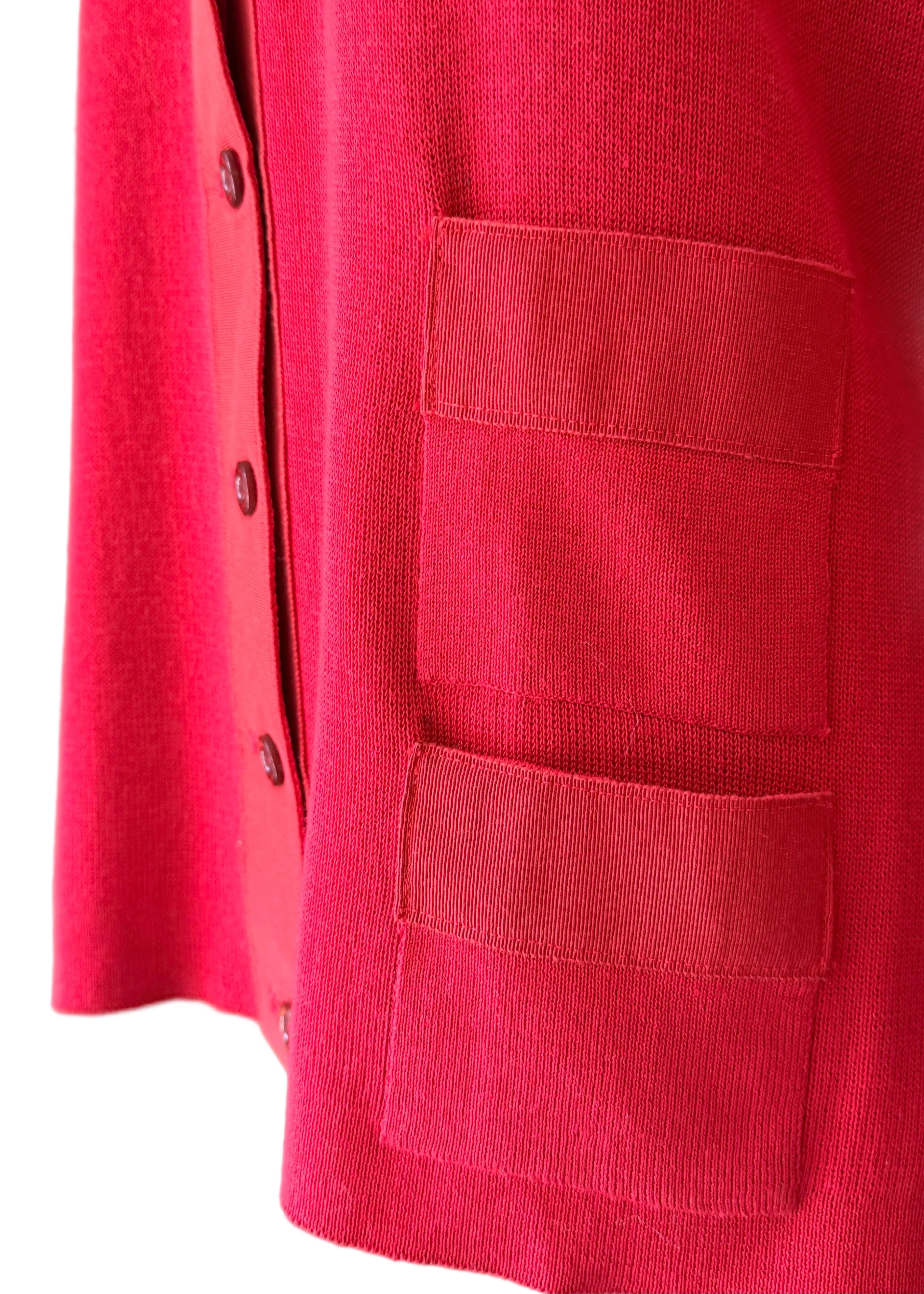 1970s Salvatore Ferragamo Red Cardigan Sweater with Grosgrain Trim
