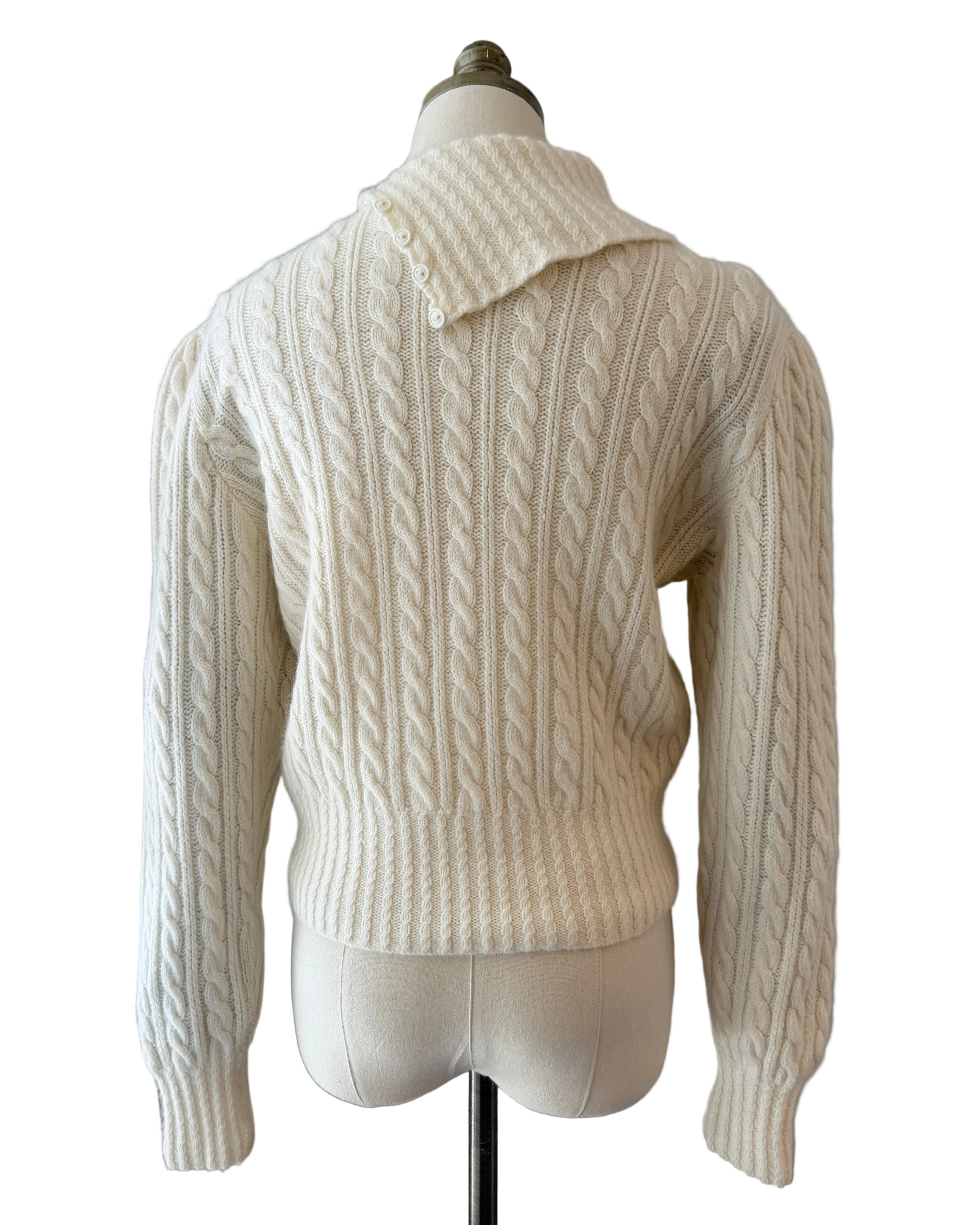 1980s Burberry Ivory Cashmere Cable-Knit Sweater with Handkerchief Collar