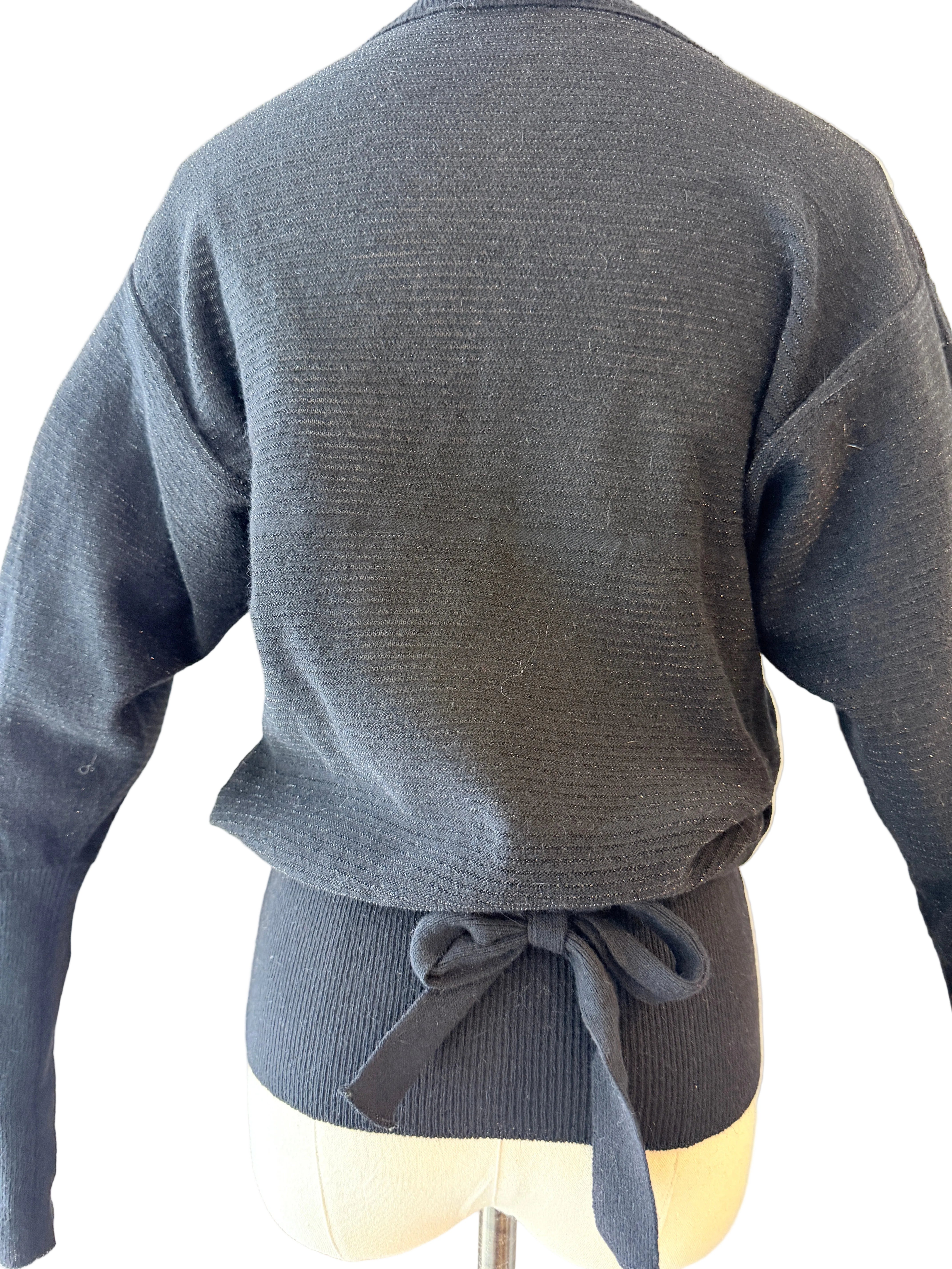 1980s Sonia Rykiel Black Knit Sweater with Satin Neck Bow & Waist Tie