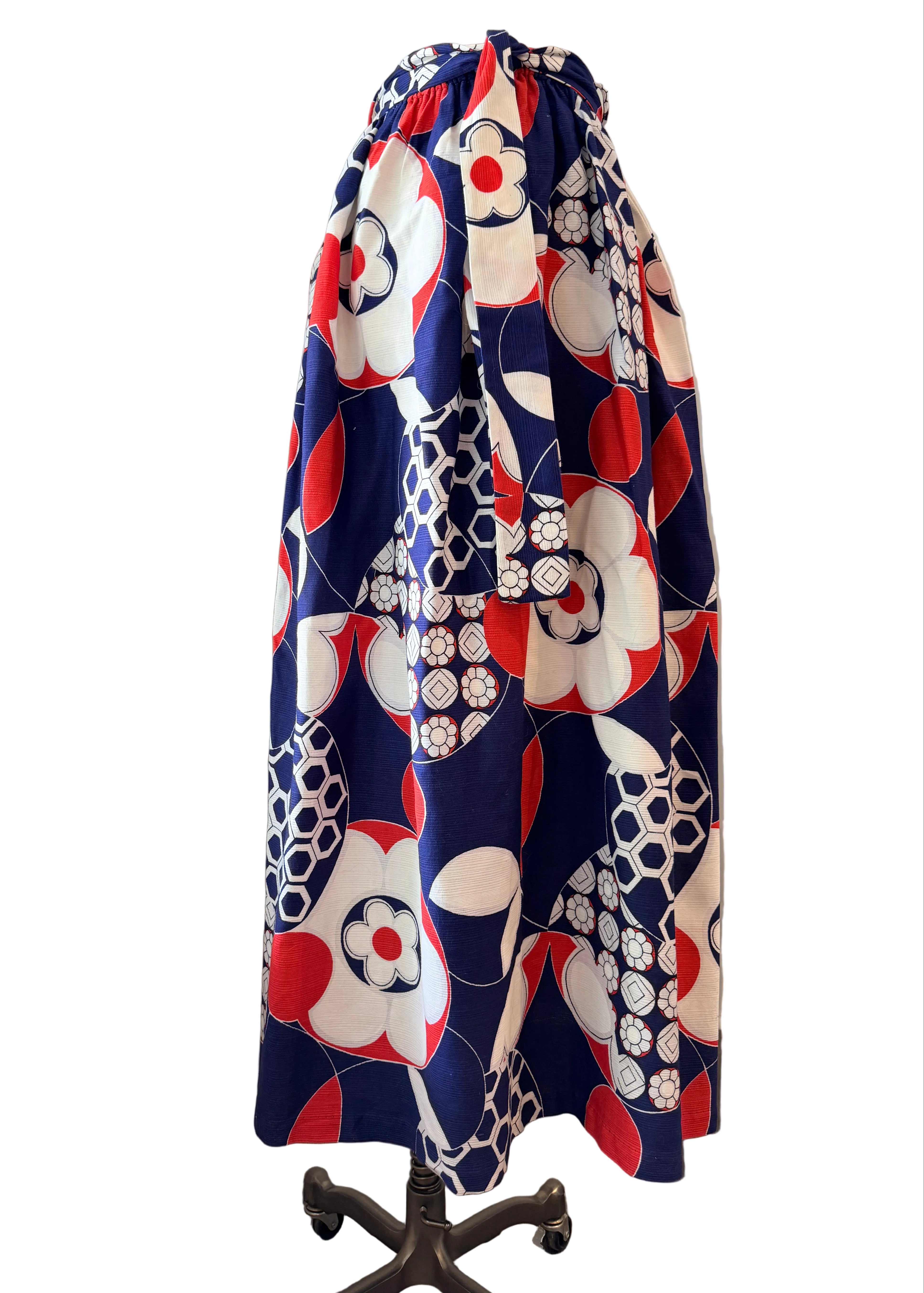 1970s Sears, Roebuck and Co. At Home Wear Hawaiian Tiki Floral Maxi Skirt with Matching Belt