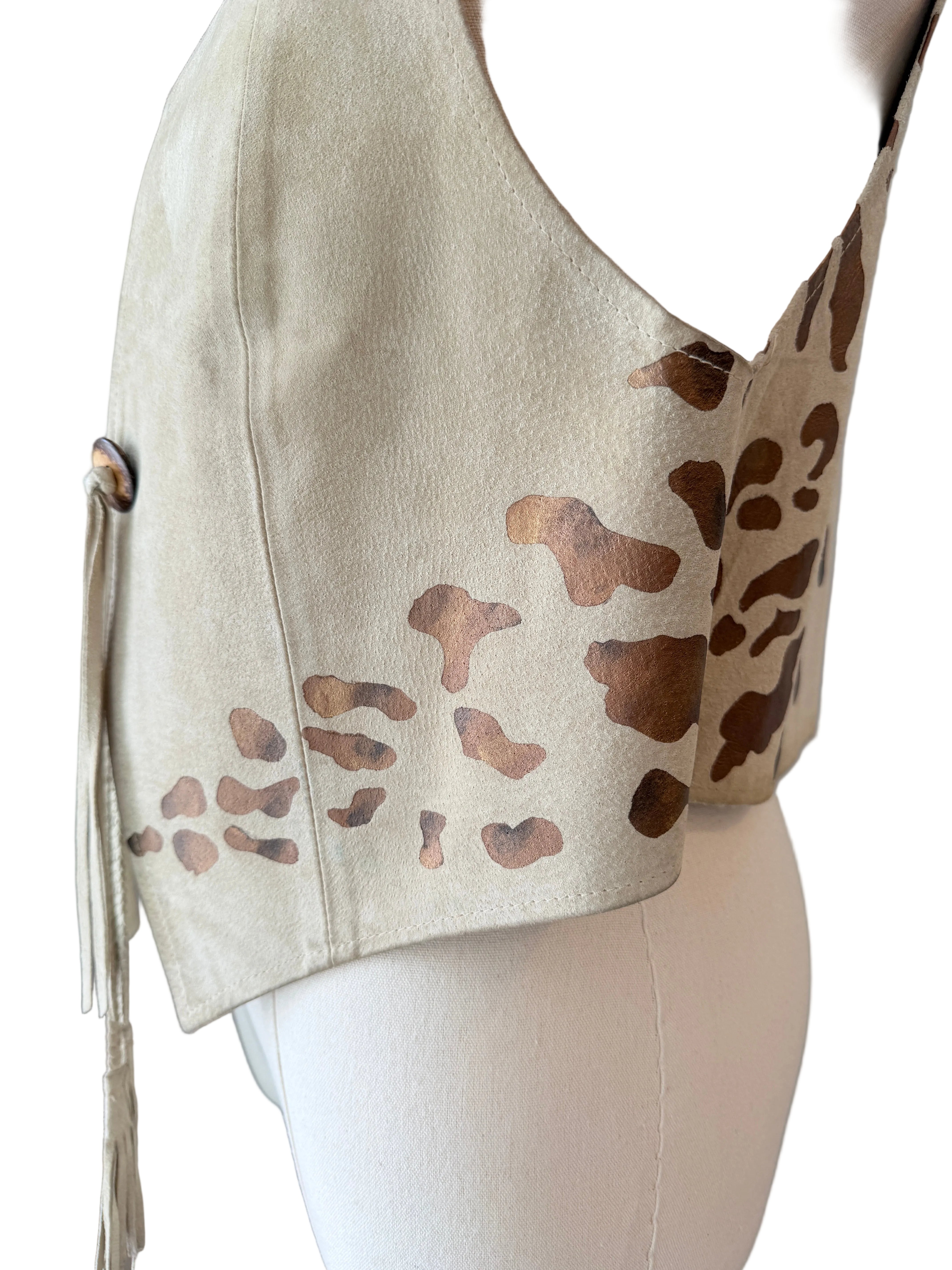 1990s Char Santa Fe Light Gray Suede Vest with Hand-Painted Tiger Motif