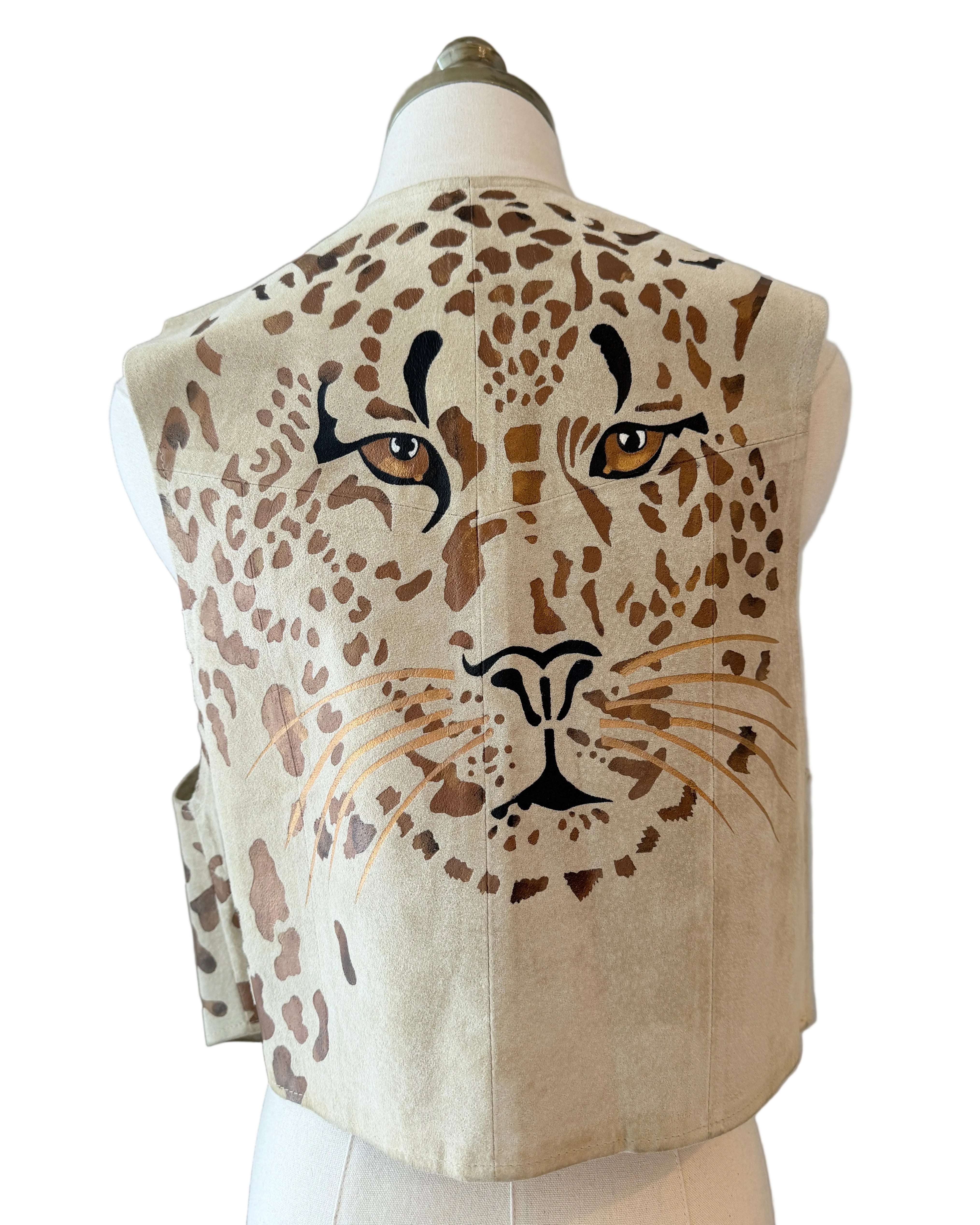 1990s Char Santa Fe Light Gray Suede Vest with Hand-Painted Tiger Motif