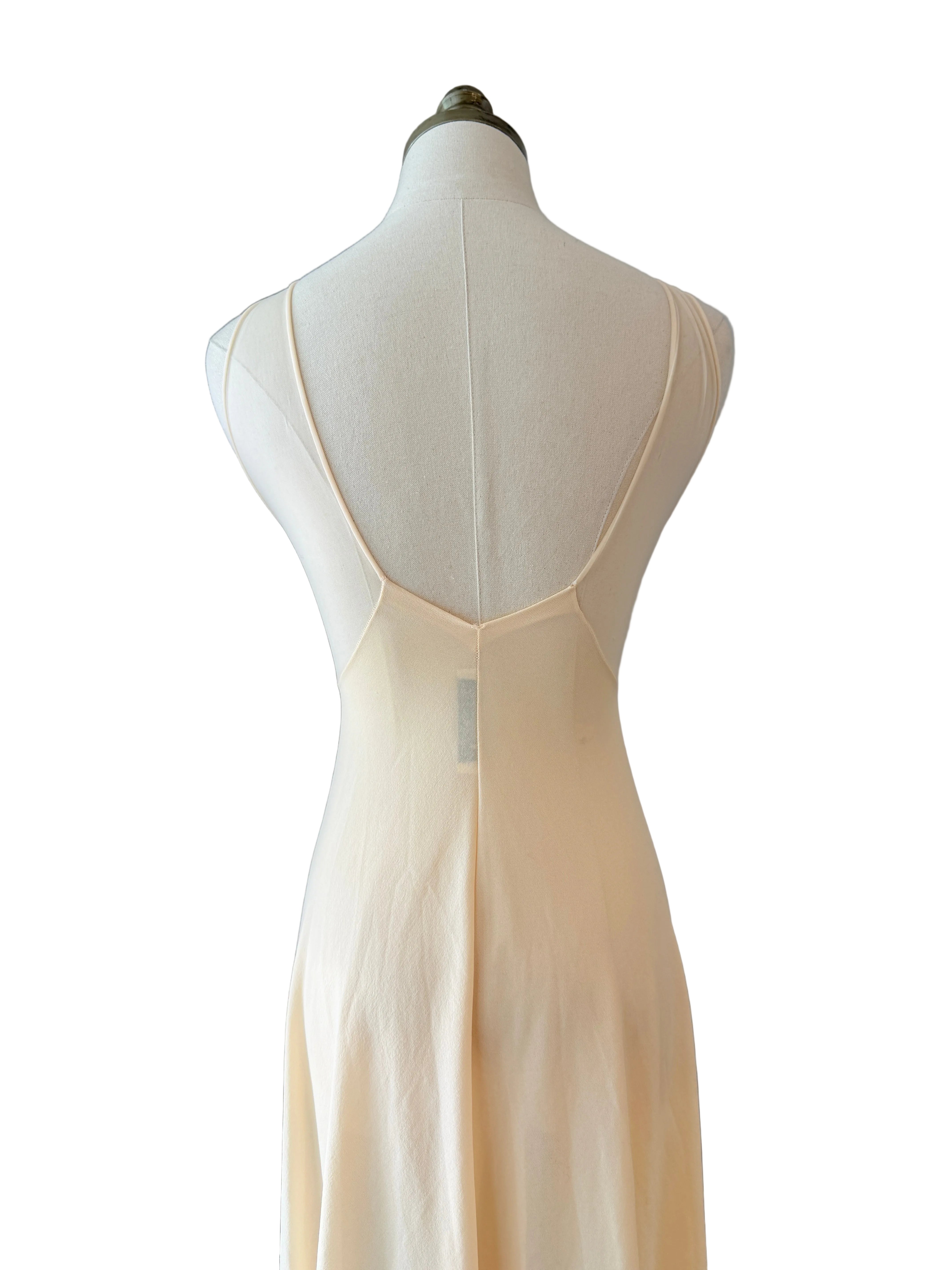 1960s Blanche by Ralph Montenero Ivory Nightgown with Sheer Lace Insets