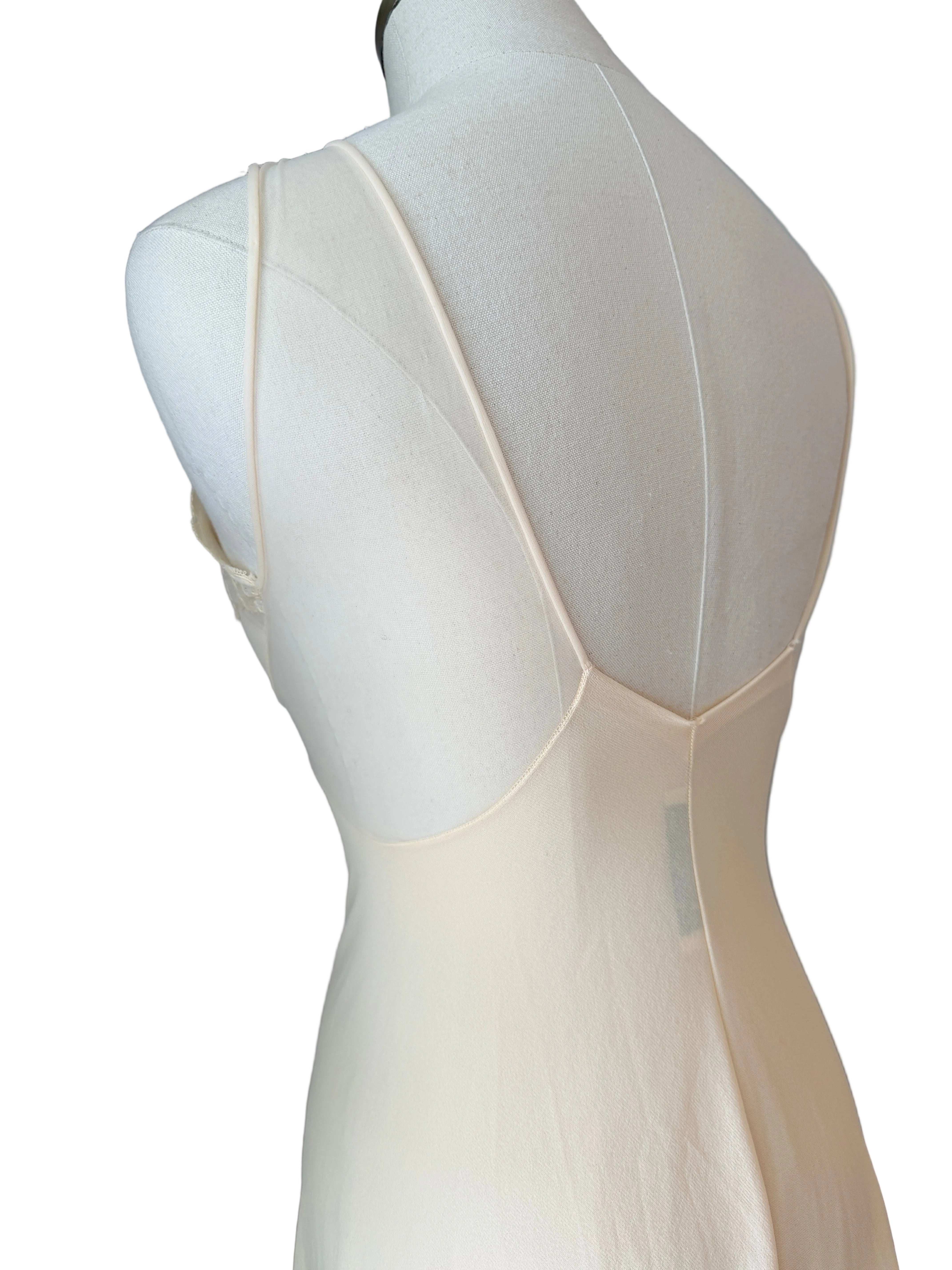 1960s Blanche by Ralph Montenero Ivory Nightgown with Sheer Lace Insets