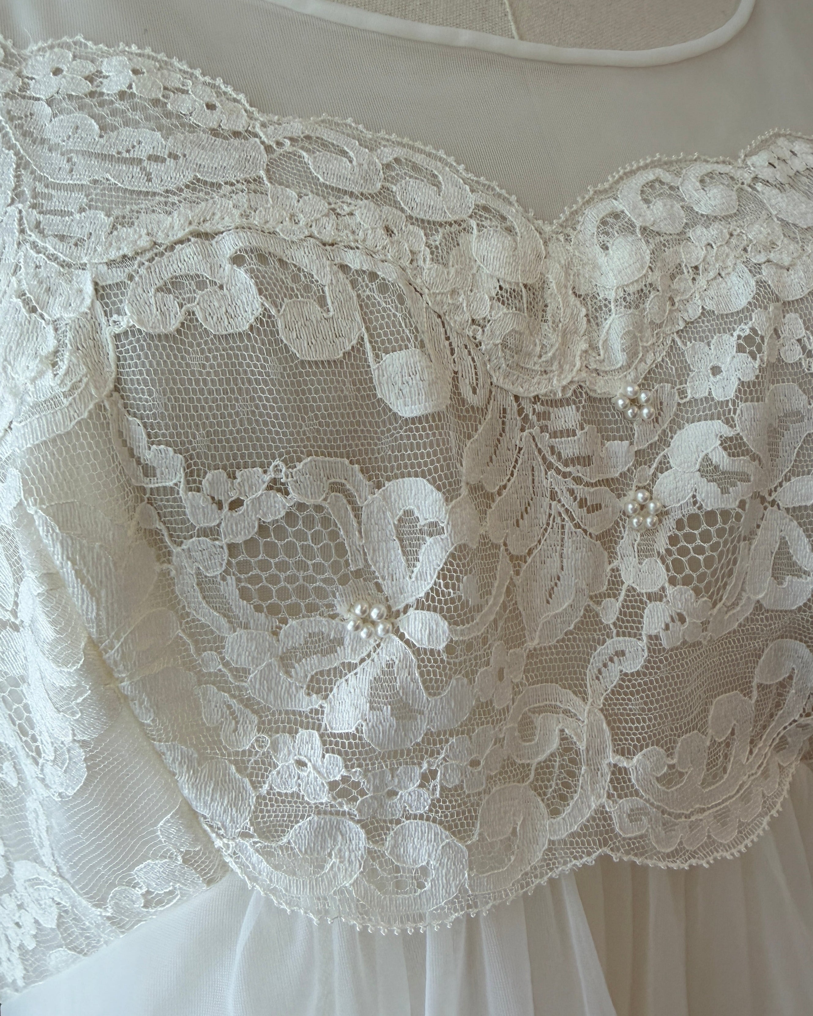 1960s Ivory Lace Bodice Nightgown with Layered Sheer Nylon Skirt
