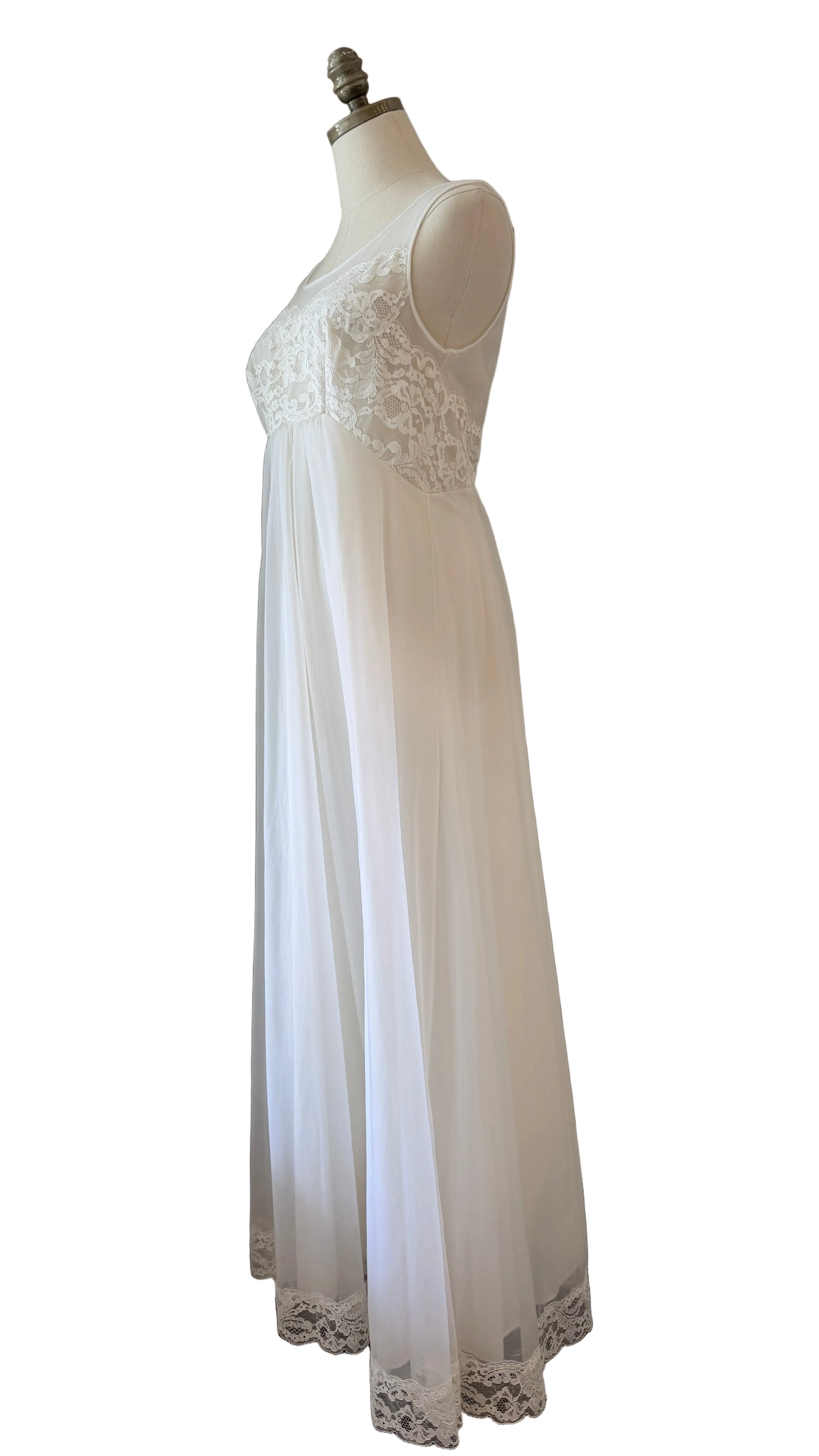 1960s Ivory Lace Bodice Nightgown with Layered Sheer Nylon Skirt