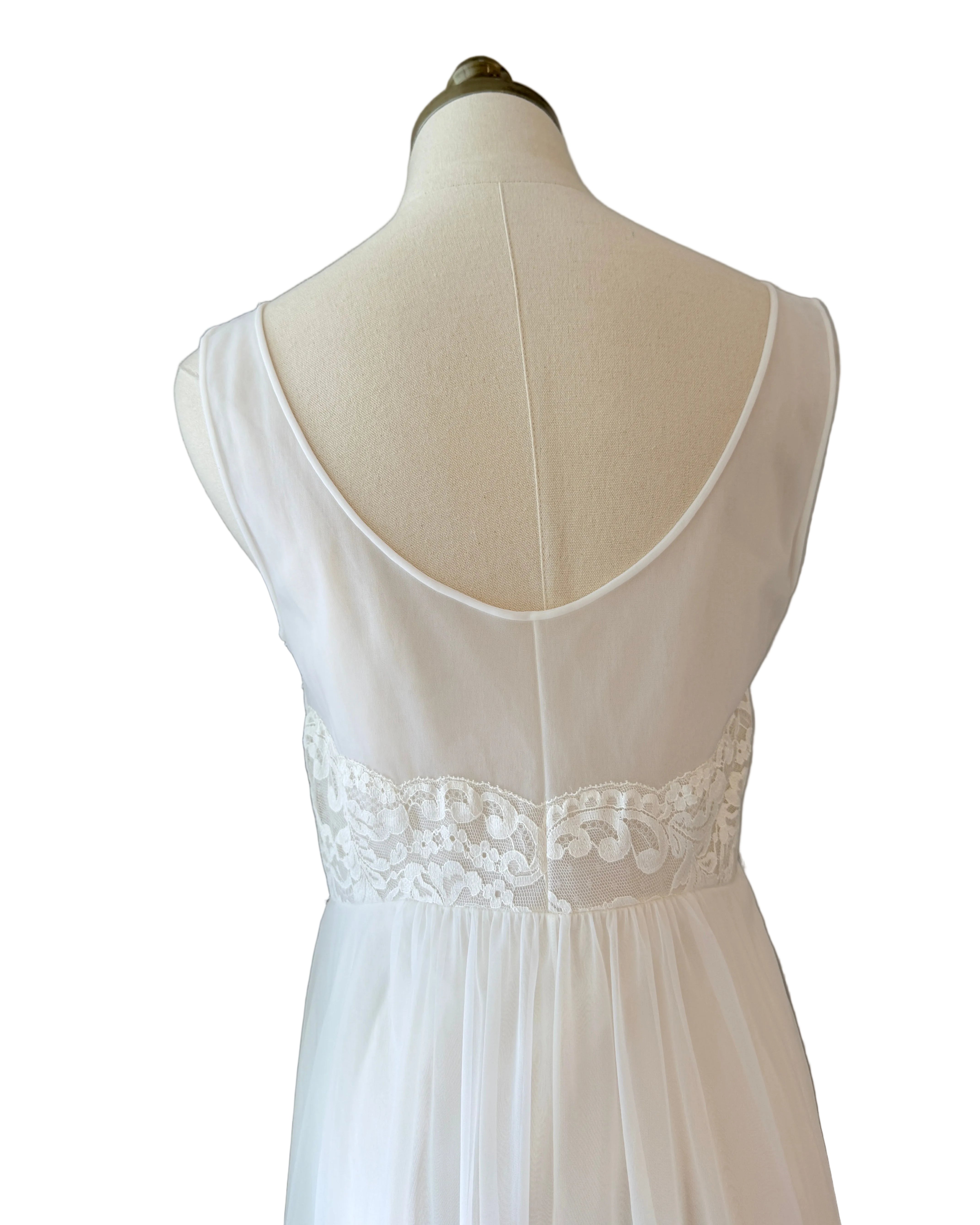 1960s Ivory Lace Bodice Nightgown with Layered Sheer Nylon Skirt