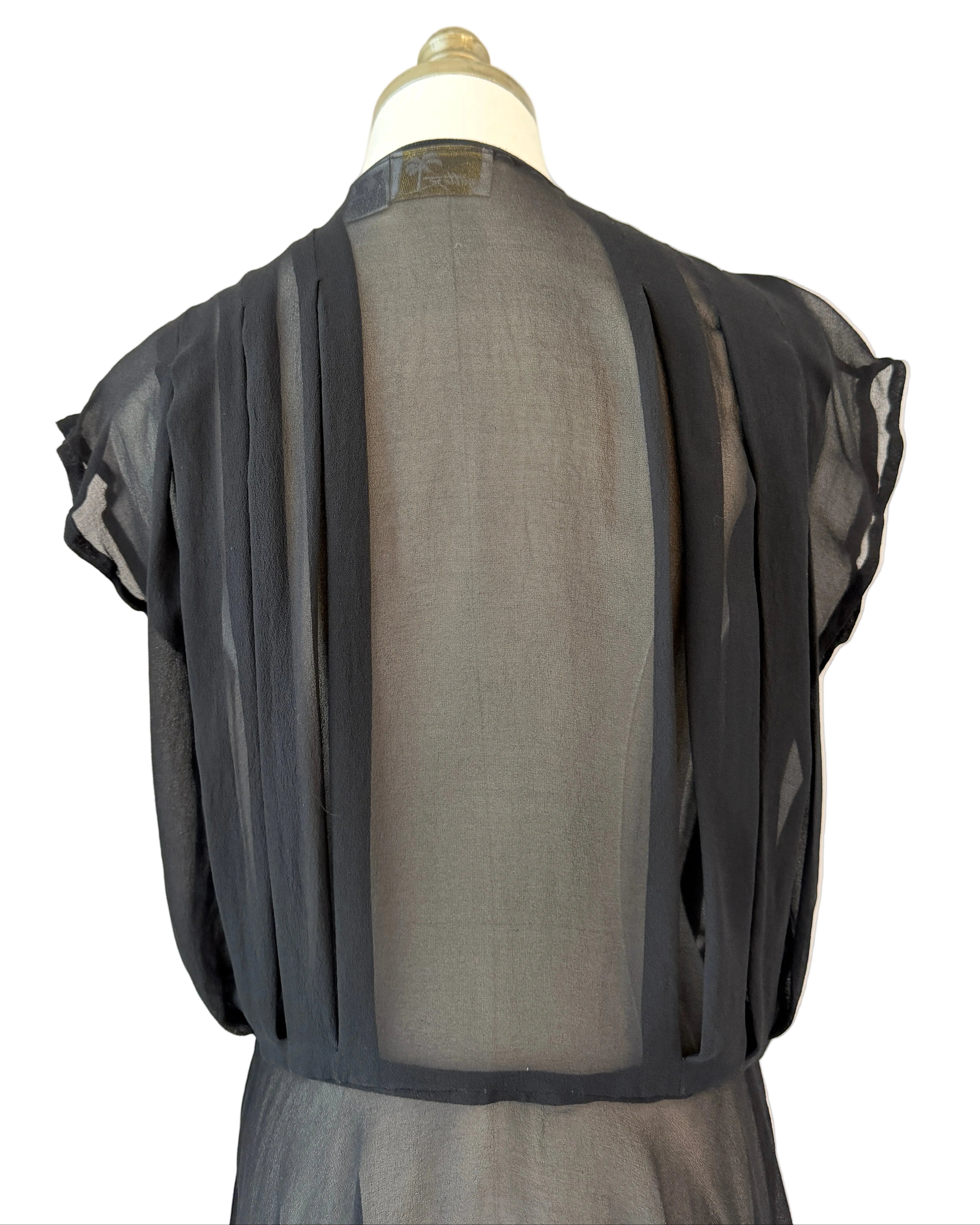 1970s Gottex Black Sheer Cover-Up with Tie Waist