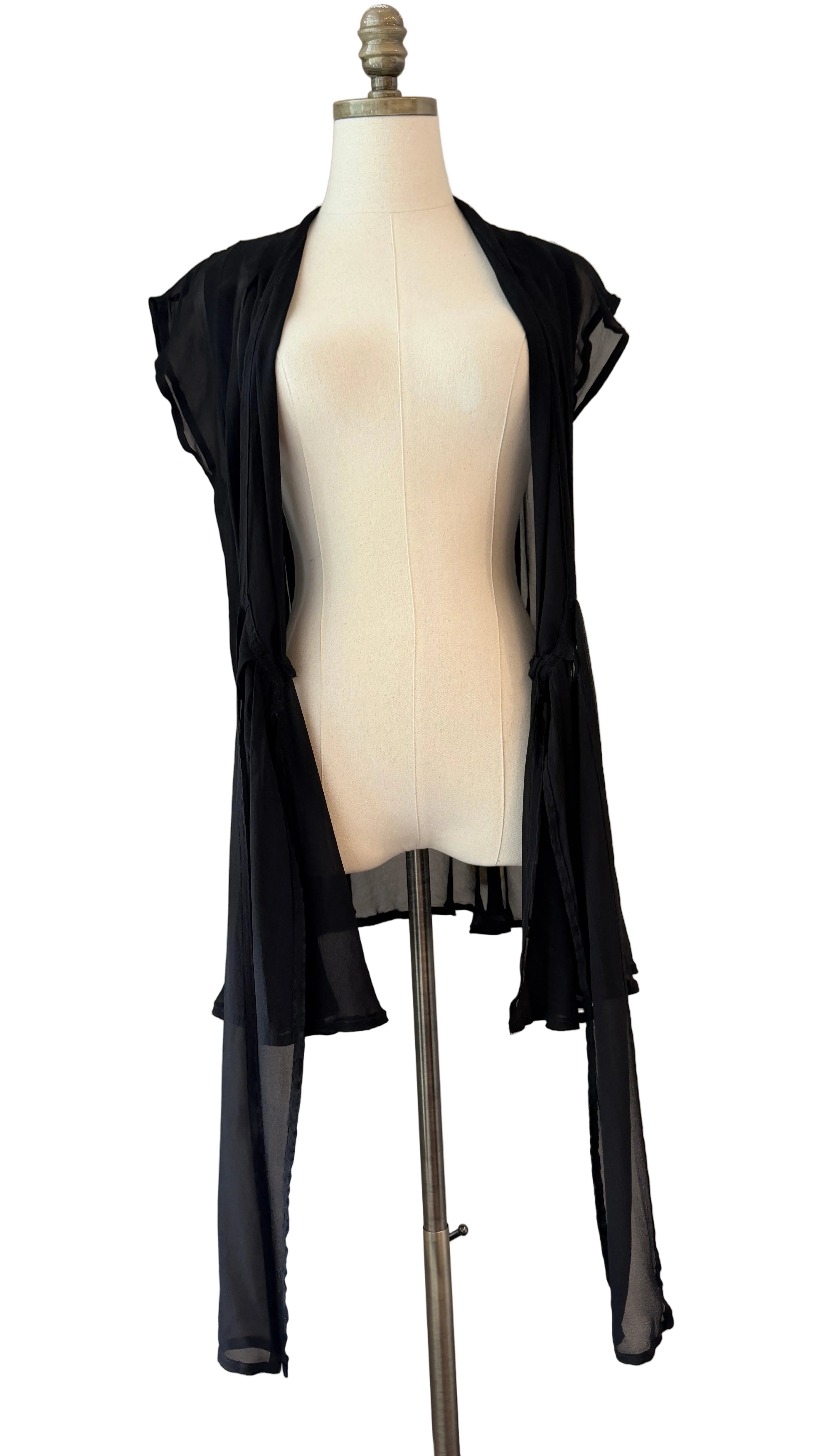 1970s Gottex Black Sheer Cover-Up with Tie Waist