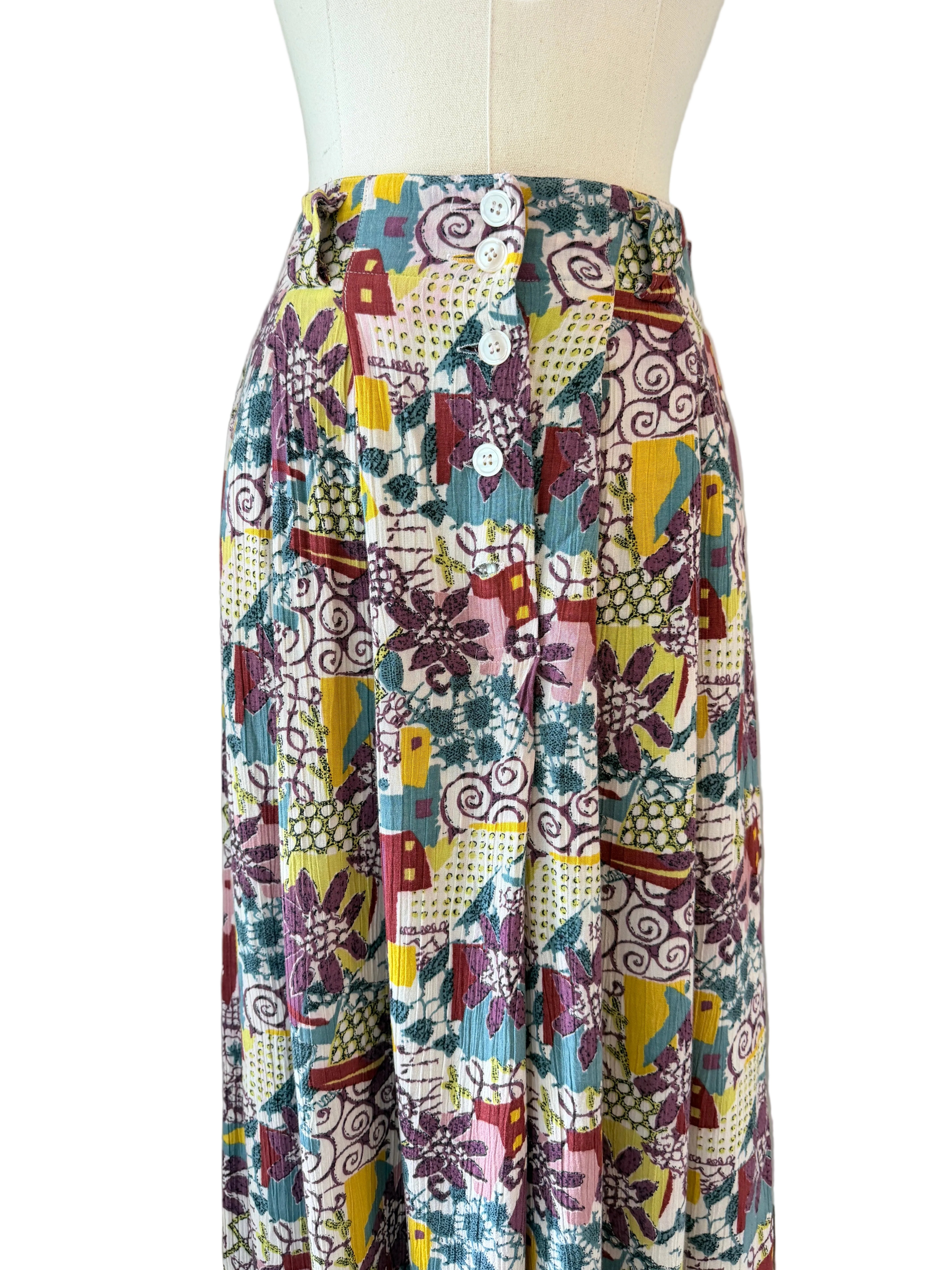 1970s Rayon Two-Piece Halter Top & Wide-Leg Culotte Set with Floral & Geometric Print