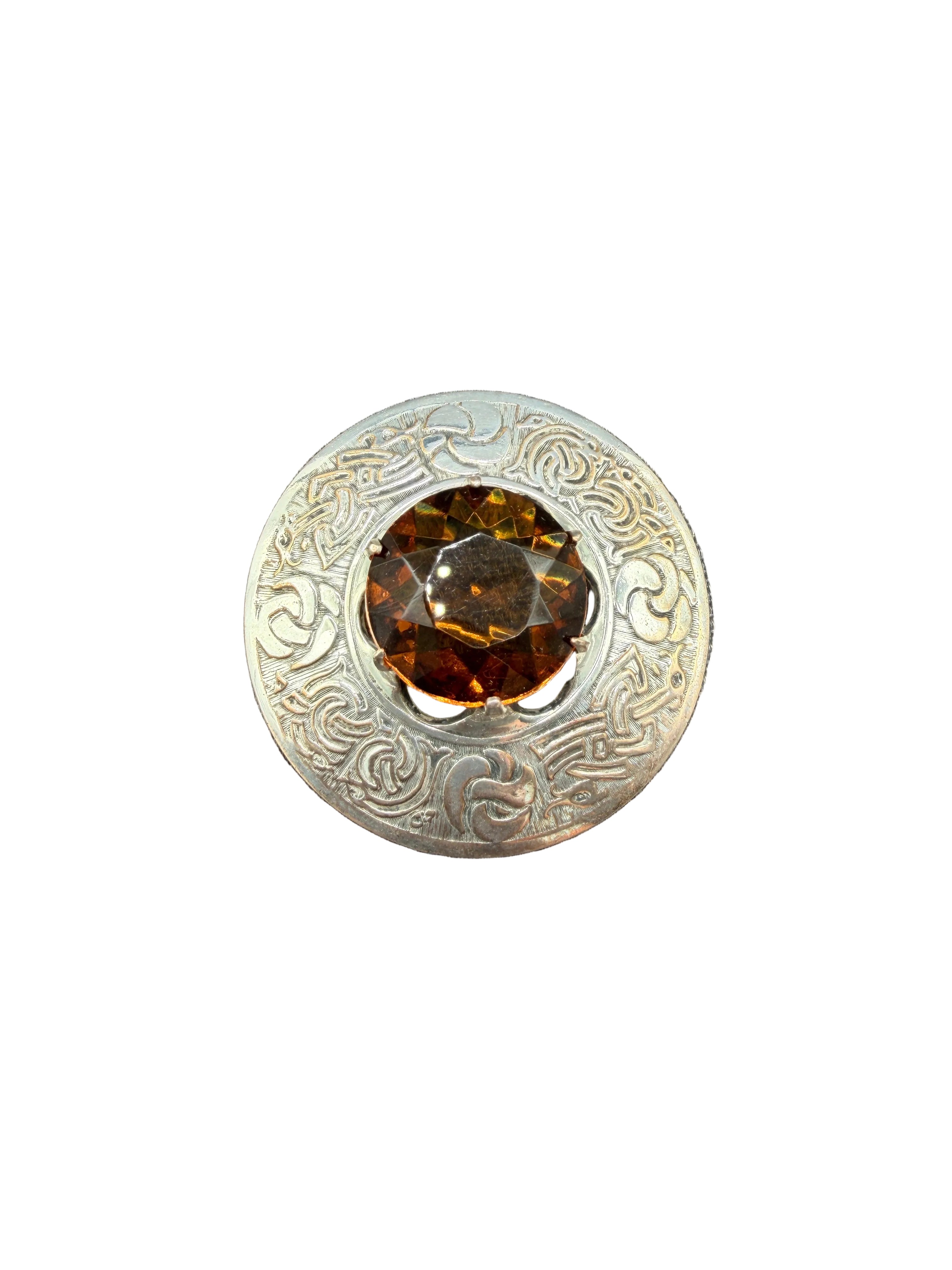 Victorian Silver Scottish Kilt Pin with Faceted Citrine Stone