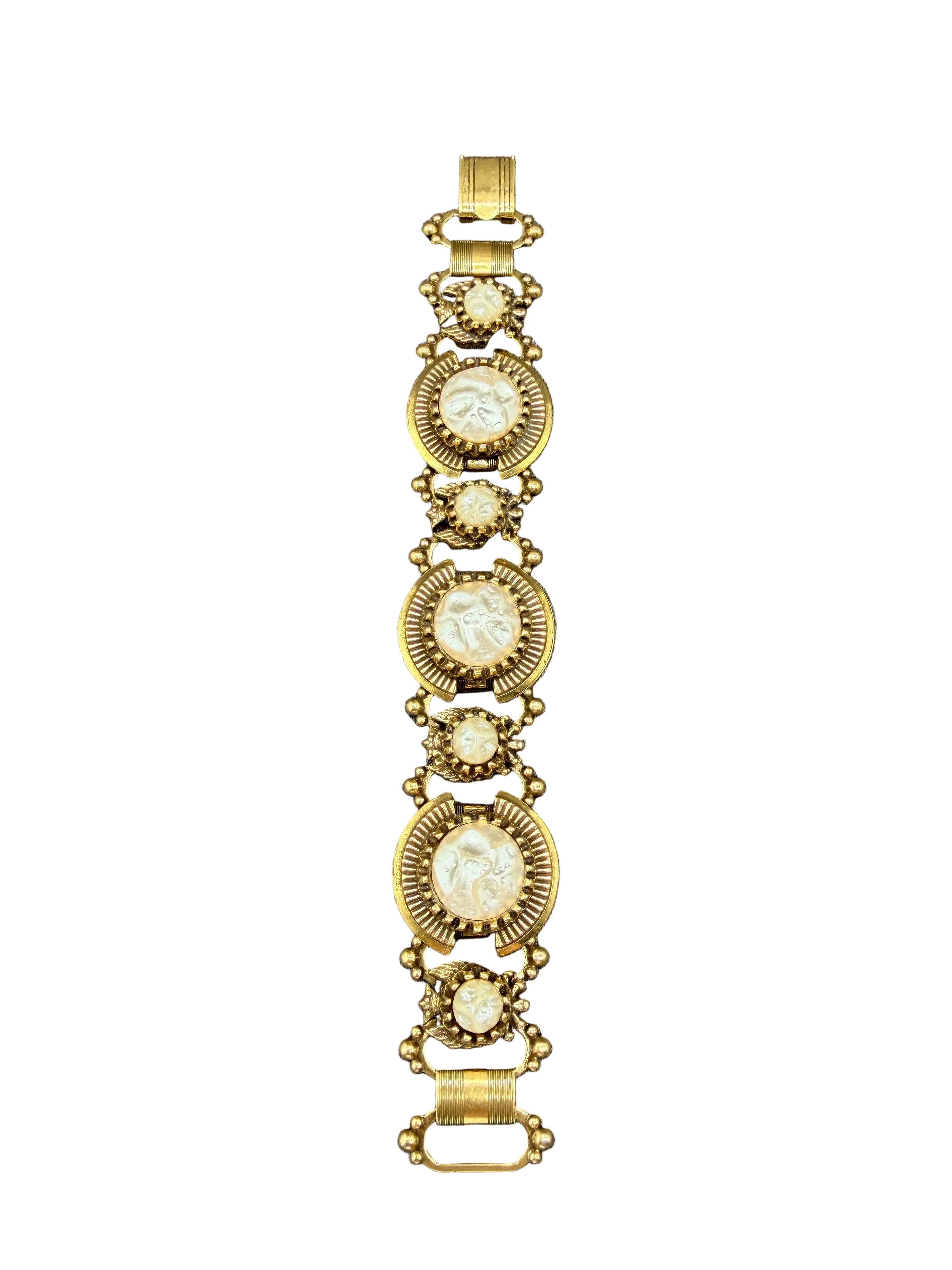 1960s Faux Pearl Victorian Revival Panel Bracelet