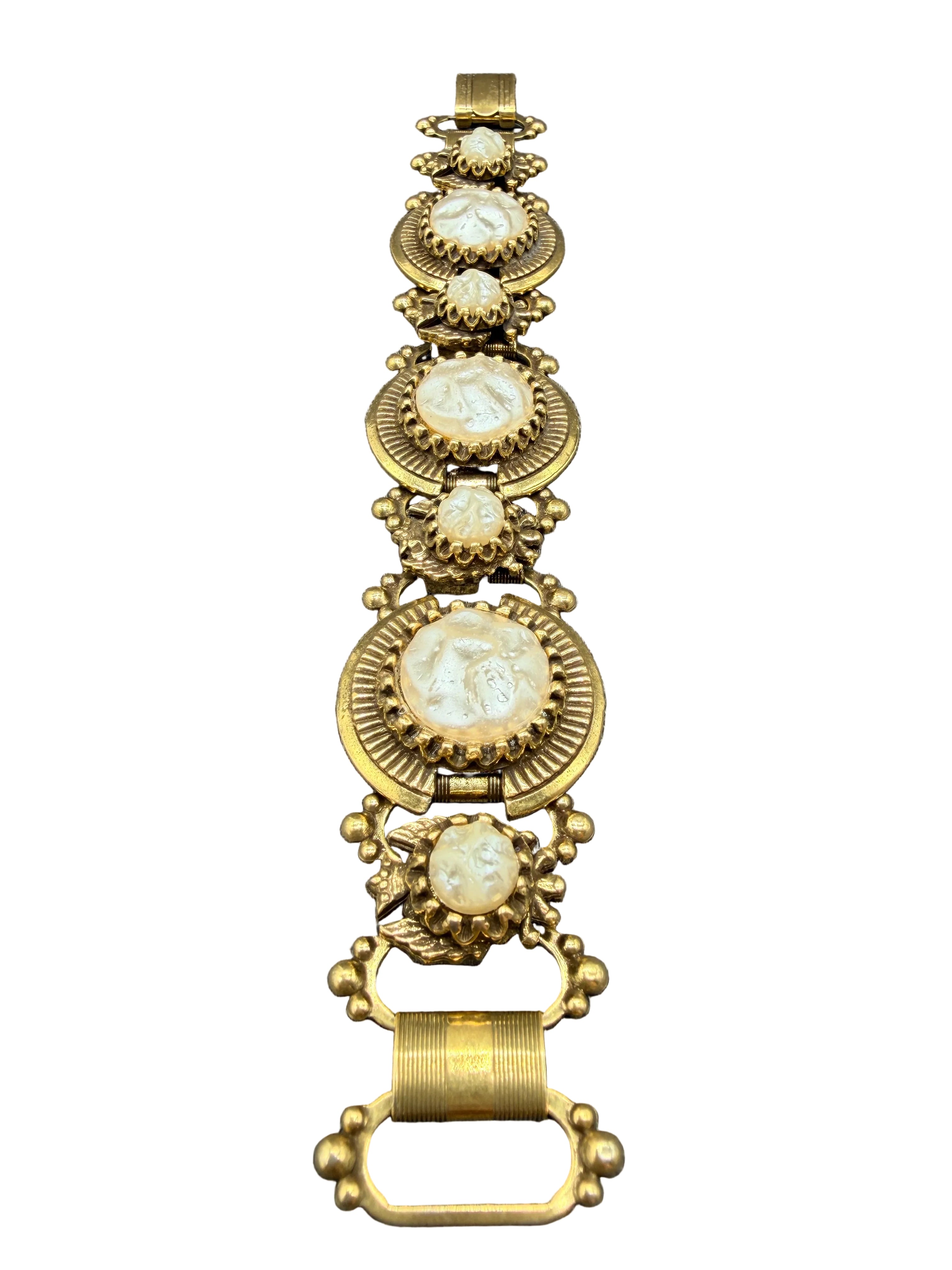 1960s Faux Pearl Victorian Revival Panel Bracelet