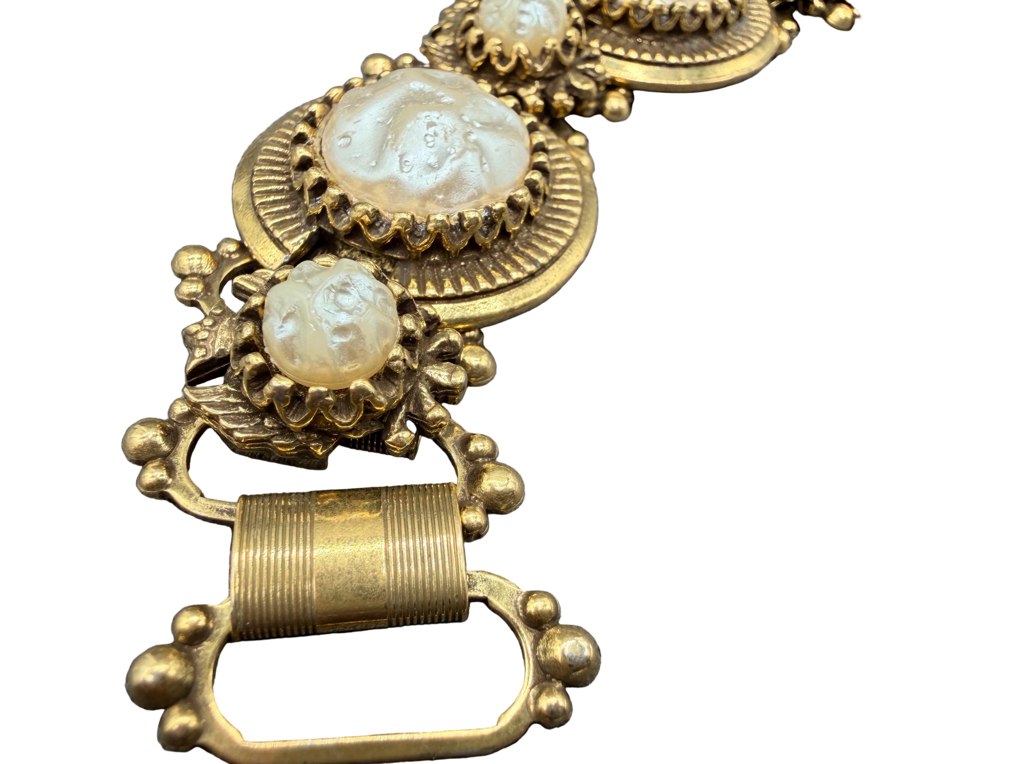 1960s Faux Pearl Victorian Revival Panel Bracelet