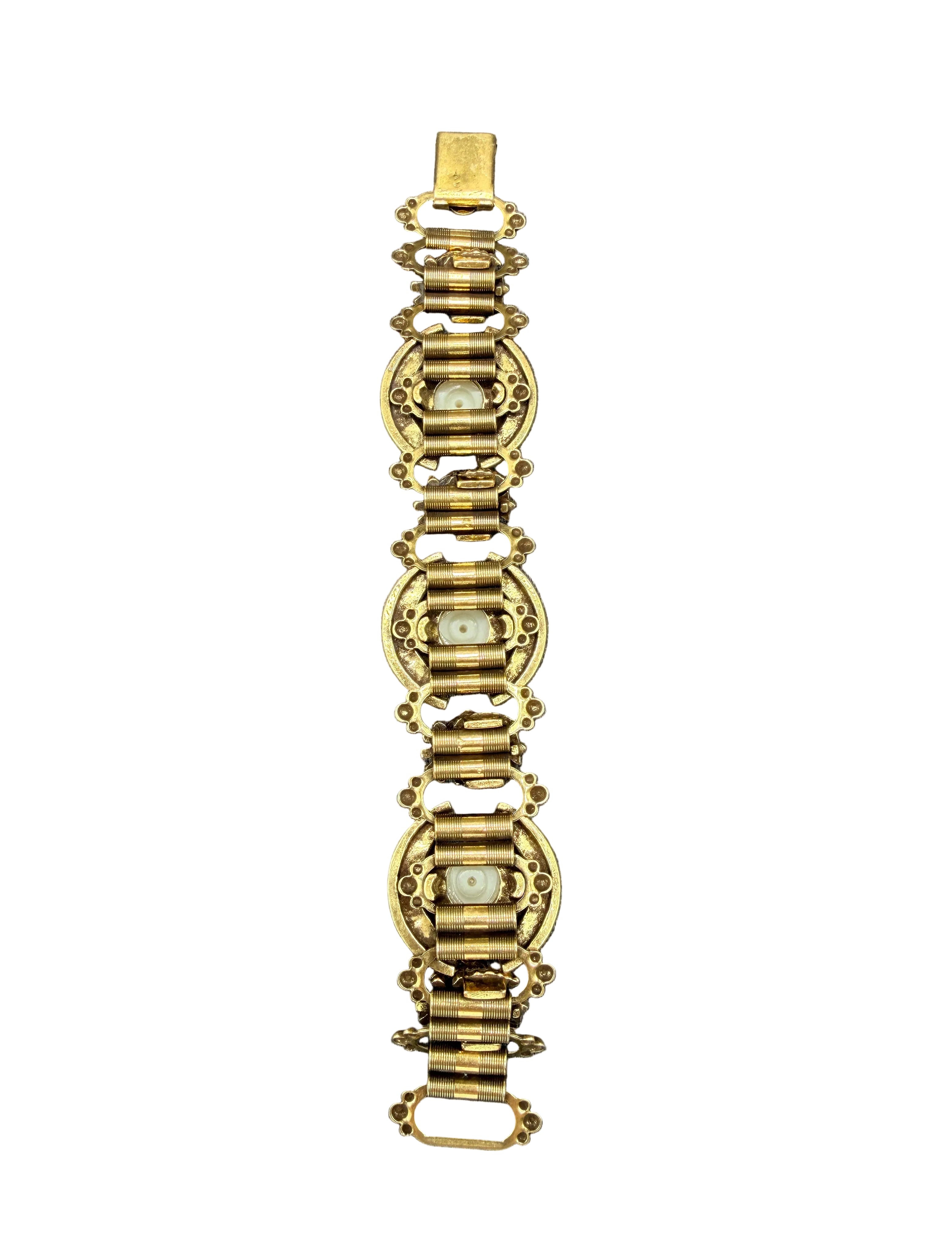 1960s Faux Pearl Victorian Revival Panel Bracelet