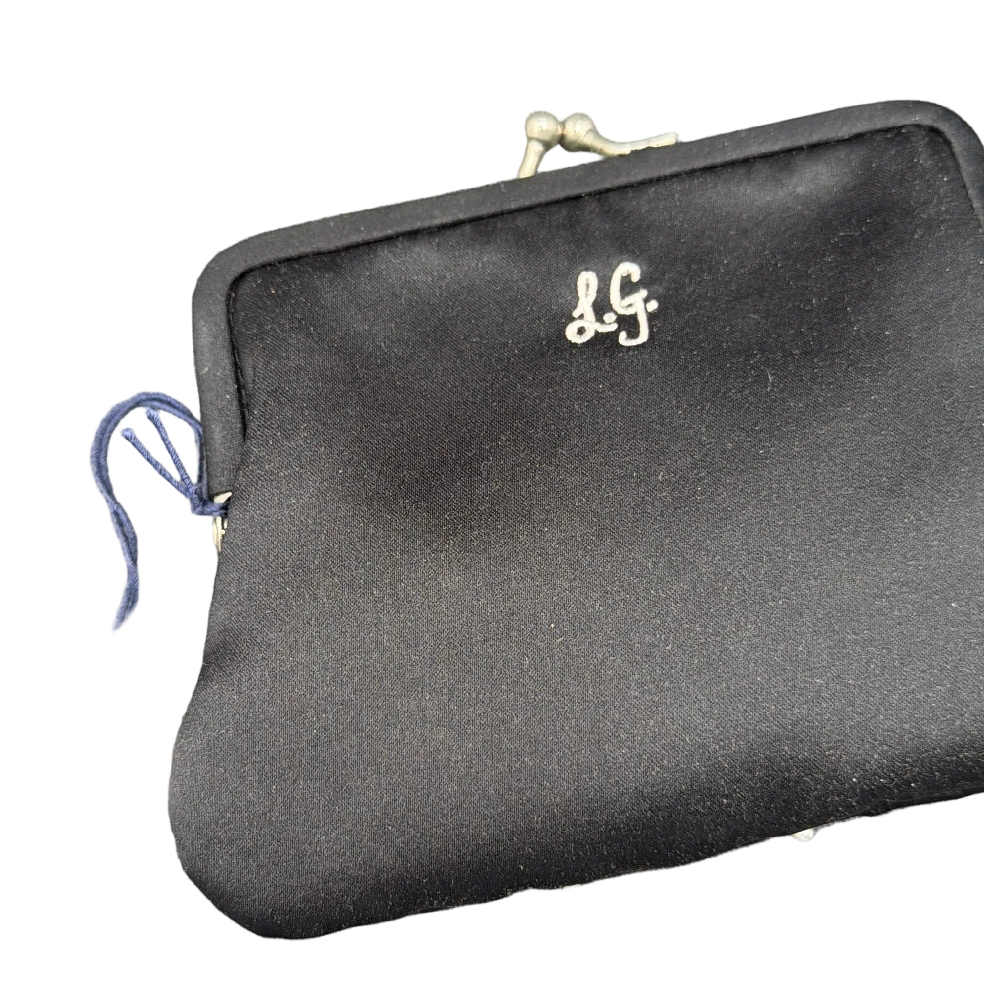 1980s Lulu Guinness “Pearls of Wisdom” Mini Black Satin Purse with Pearl Embellishments