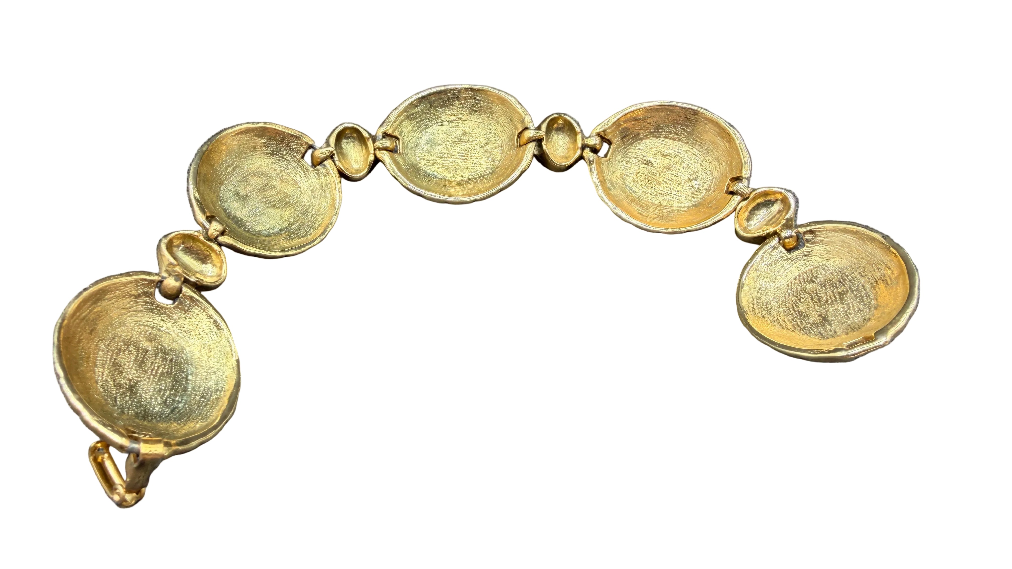 1960s Monet Gold-Tone Victorian Revival Link Bracelet with Faux Pearl Stations