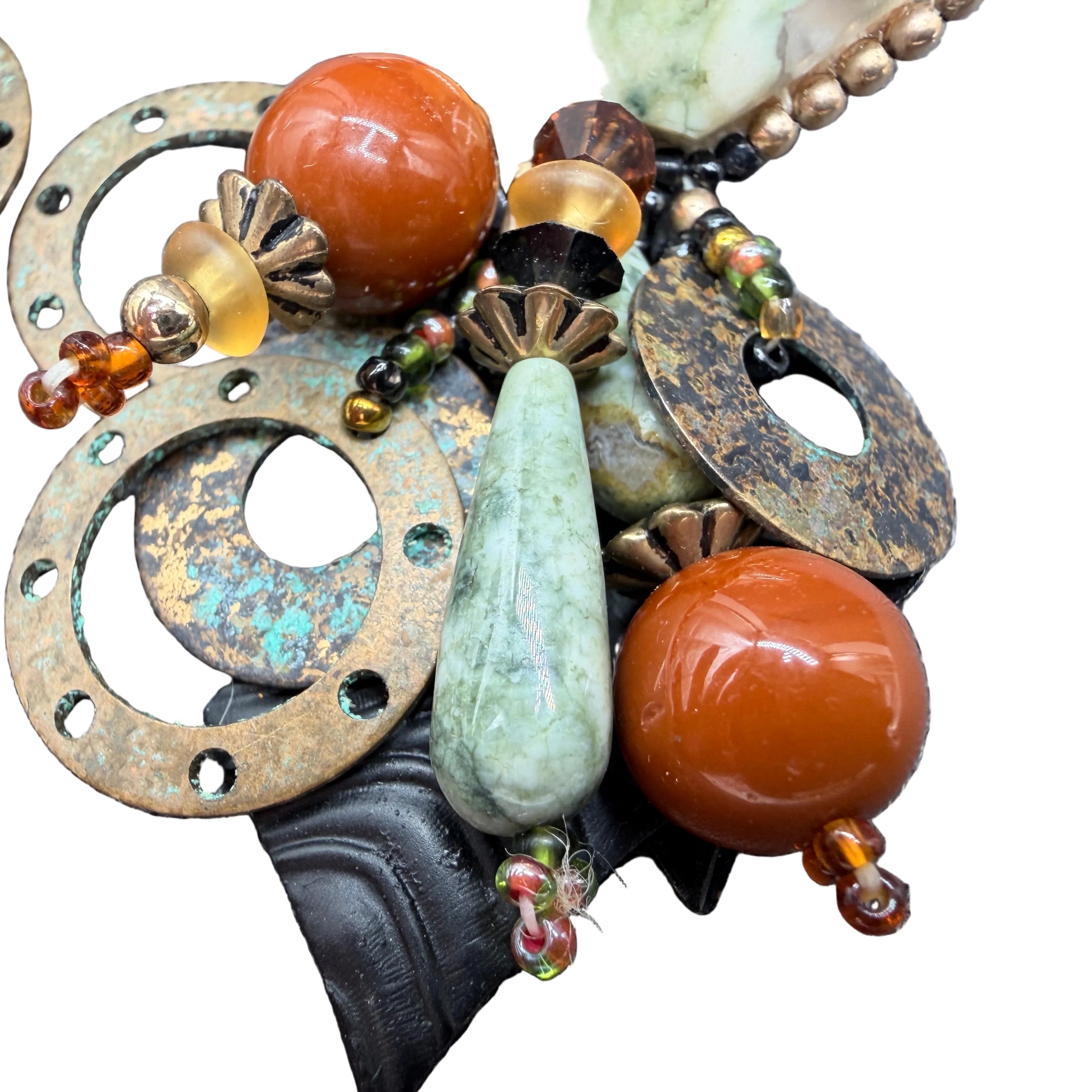 1980s Chipita Natural Stone Dangle Earrings with Rainforest Rhyolite, Mahogany Obsidian & Agate