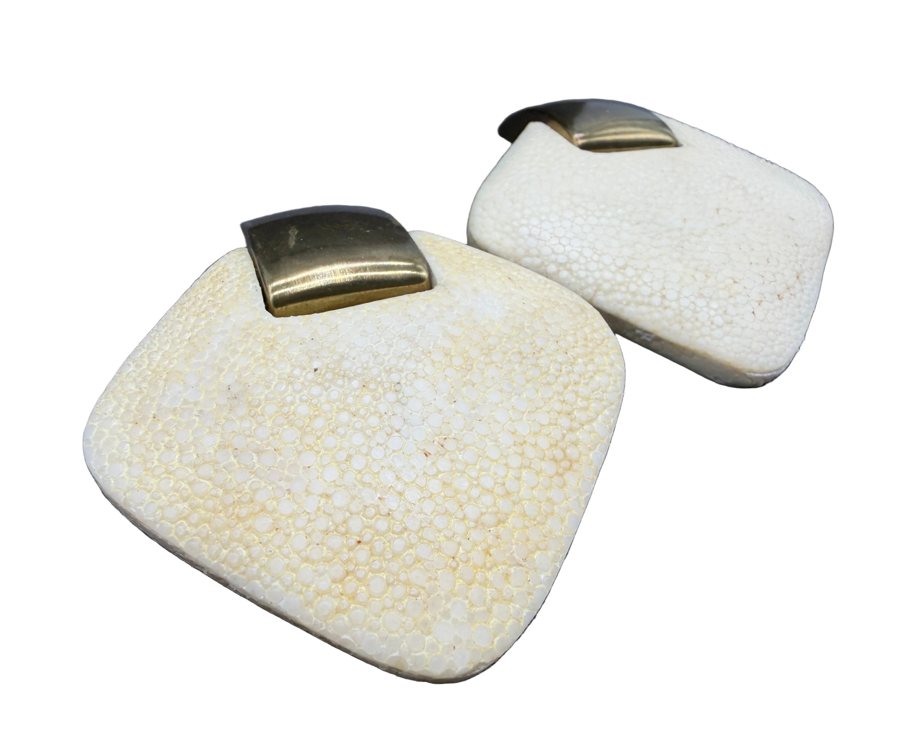 1980s Genuine Shagreen Statement Clip Earrings with Brass-Tone Clips