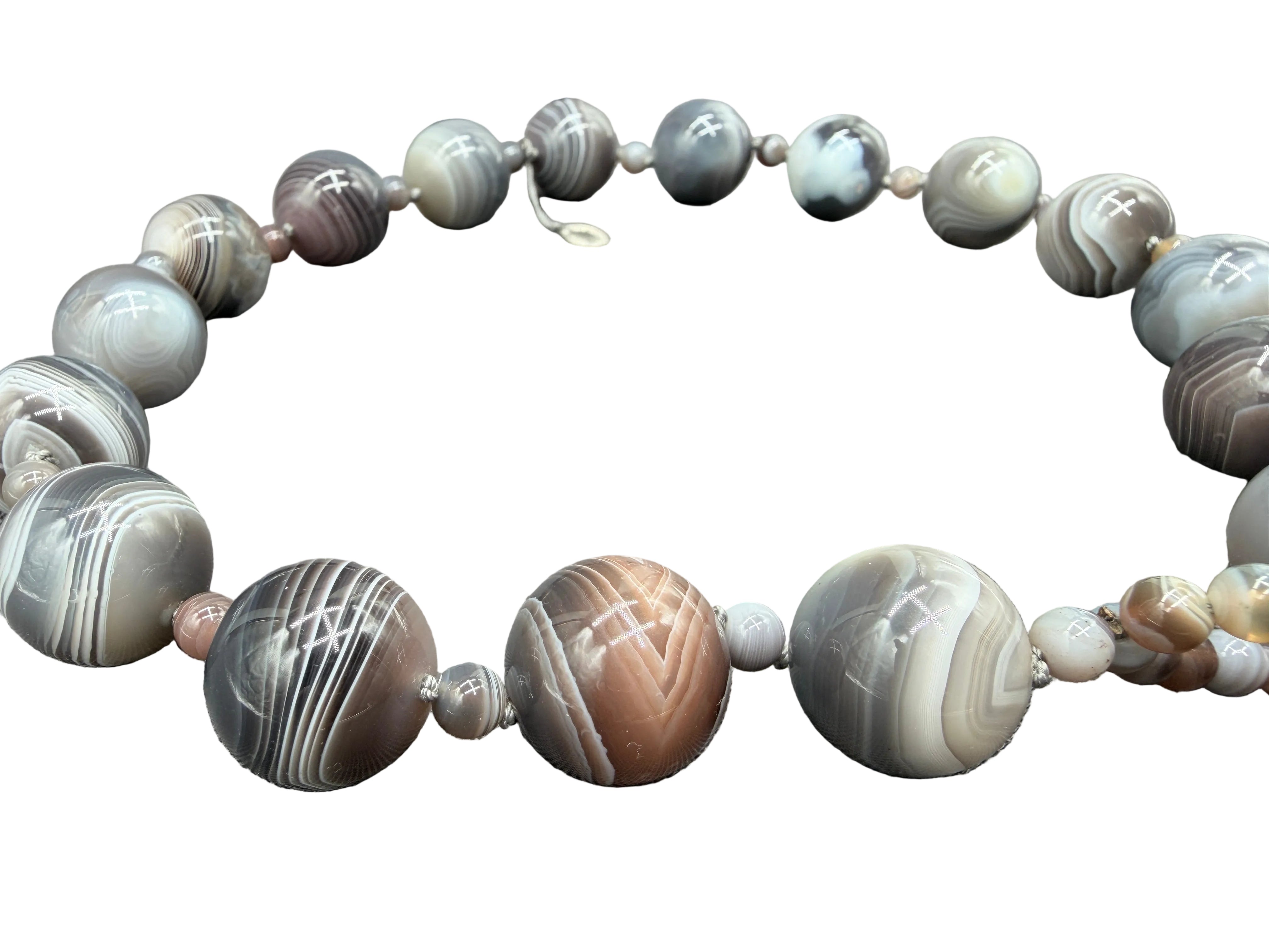 1980s Jehanne de Biolley Botswana Agate Necklace with Buddha Charm