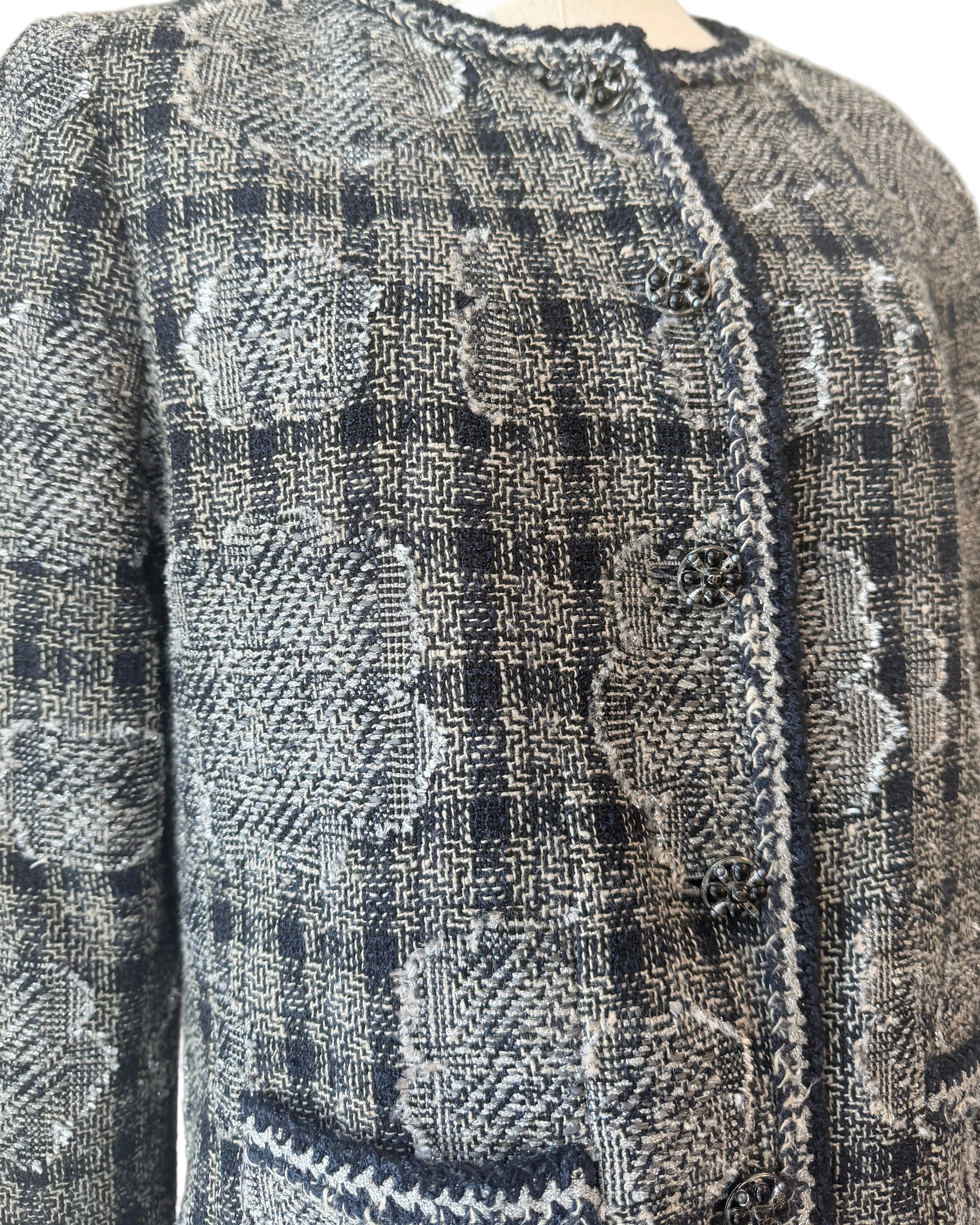 2006 Chanel Pre-Fall Camellia Tweed Jacket with Floral Buttons