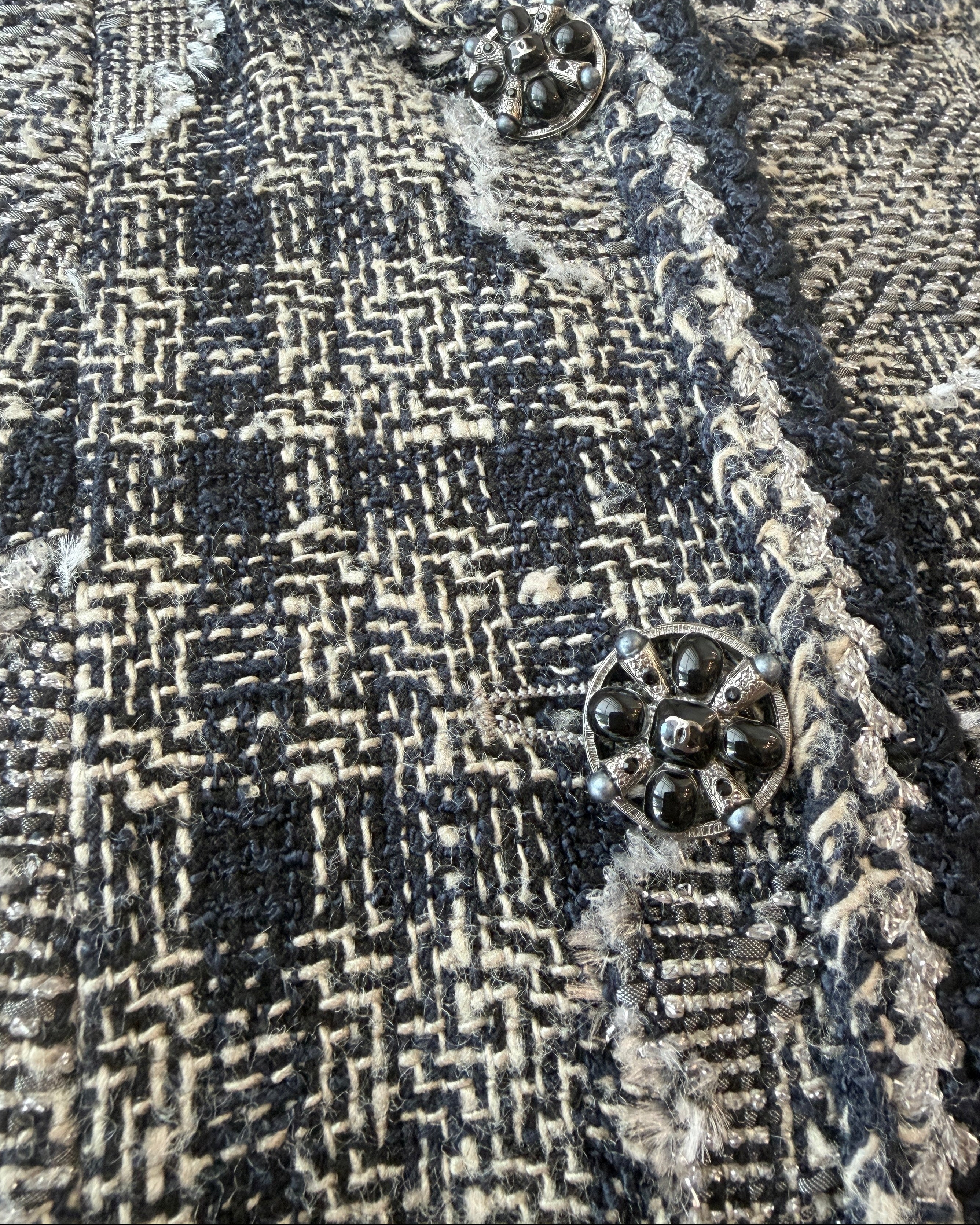2006 Chanel Pre-Fall Camellia Tweed Jacket with Floral Buttons