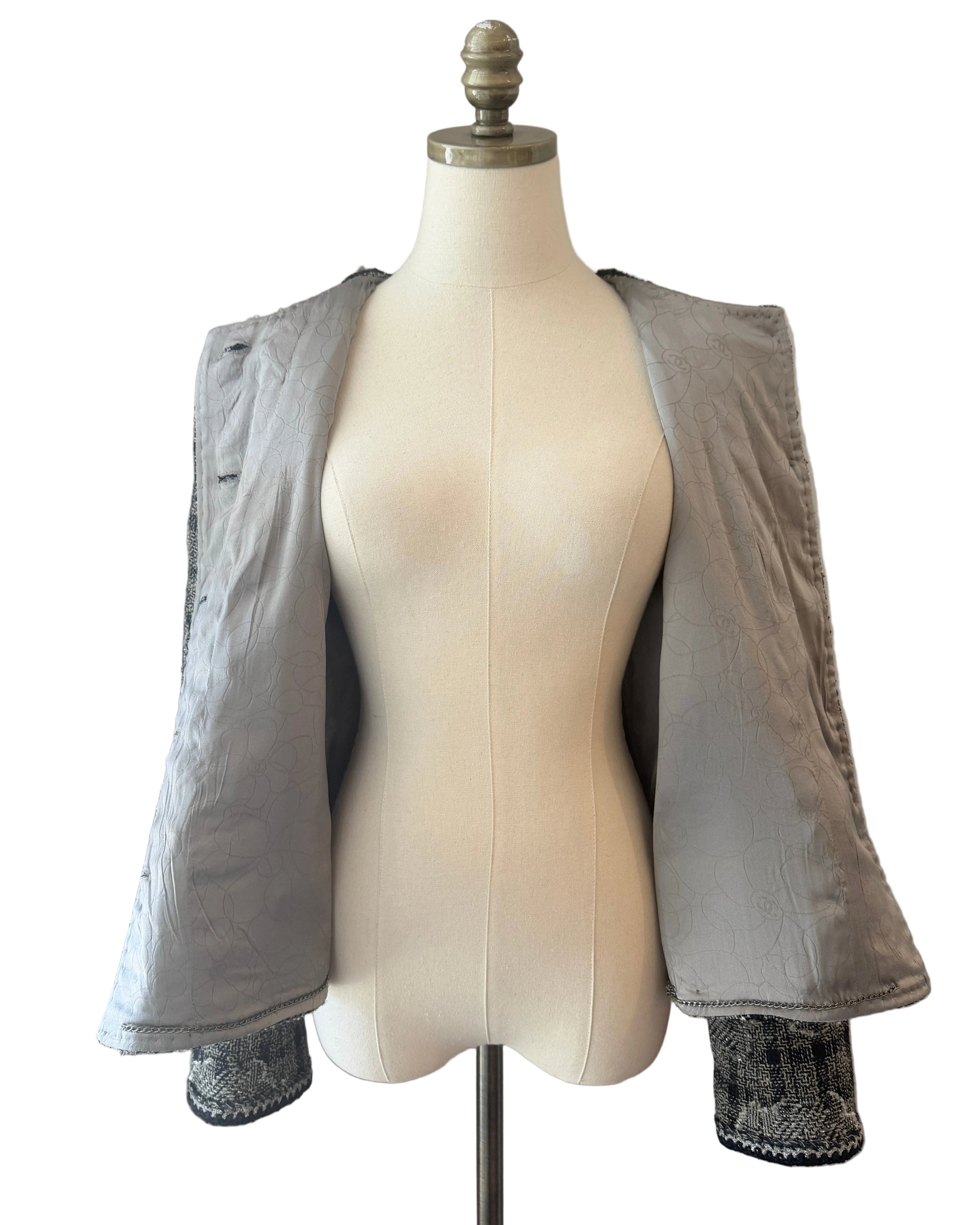 2006 Chanel Pre-Fall Camellia Tweed Jacket with Floral Buttons
