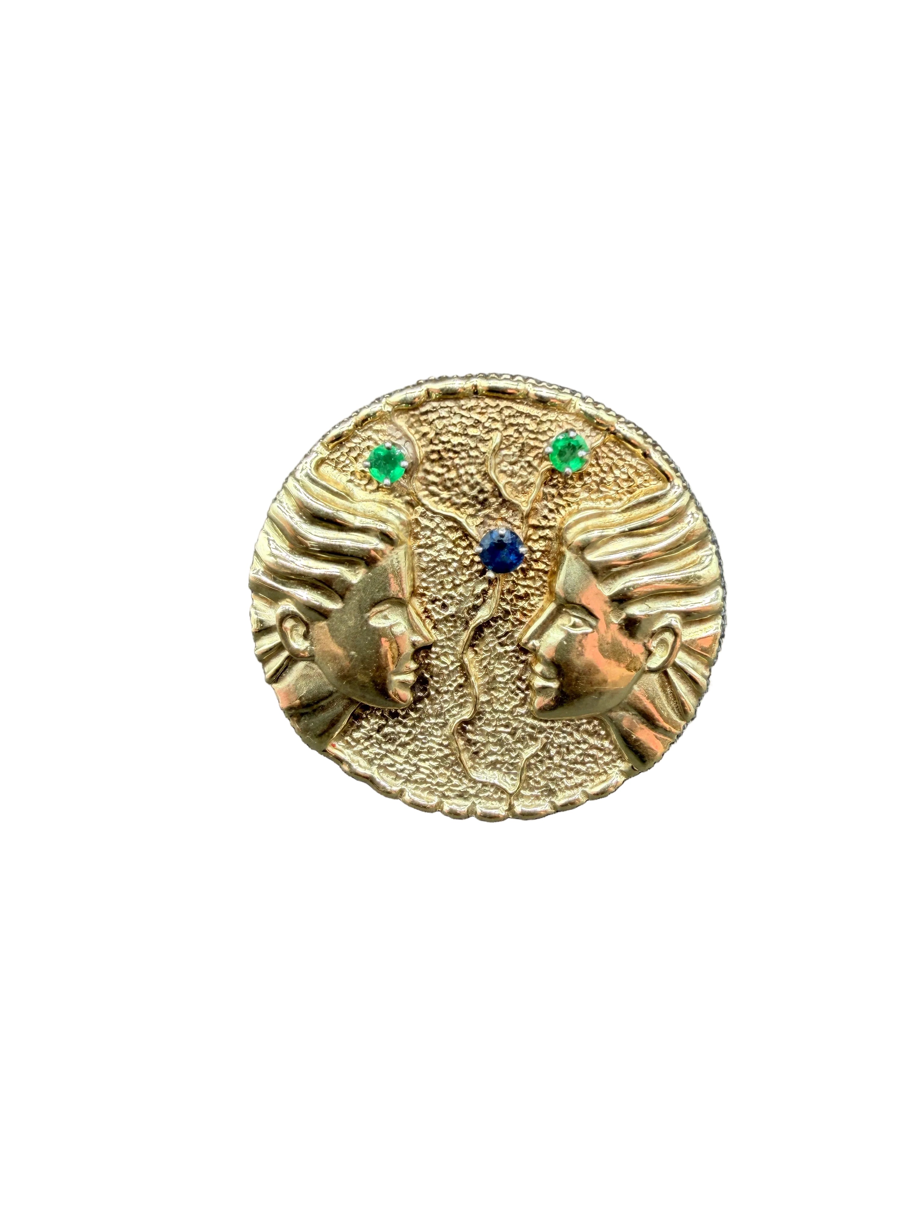 La Triomphe "Gemini" 14K Yellow Gold, Emerald & Sapphire Ring