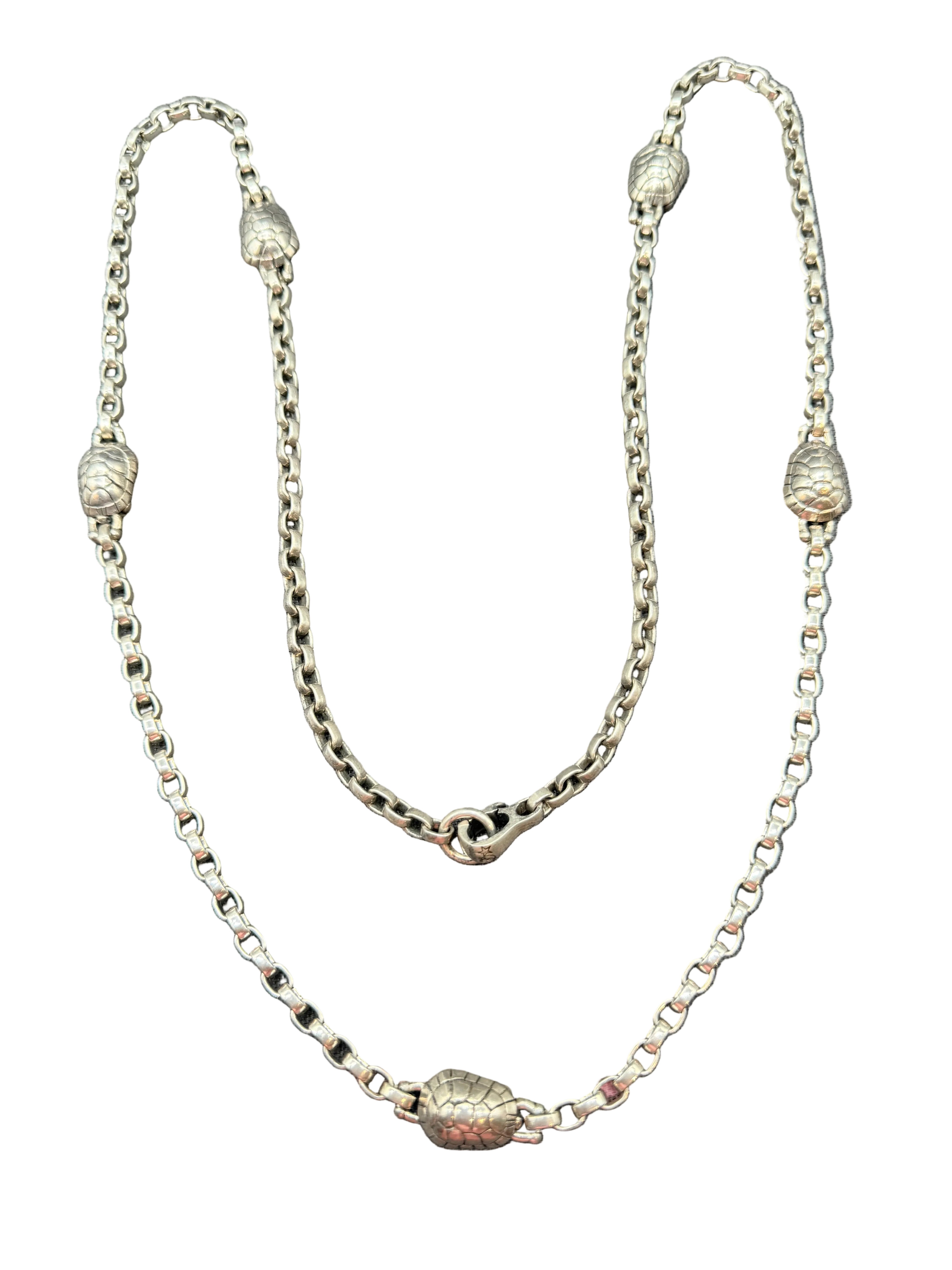 1998 Barry Kieselstein-Cord Sterling Silver Rolo Chain Necklace with Five Turtle Spacers