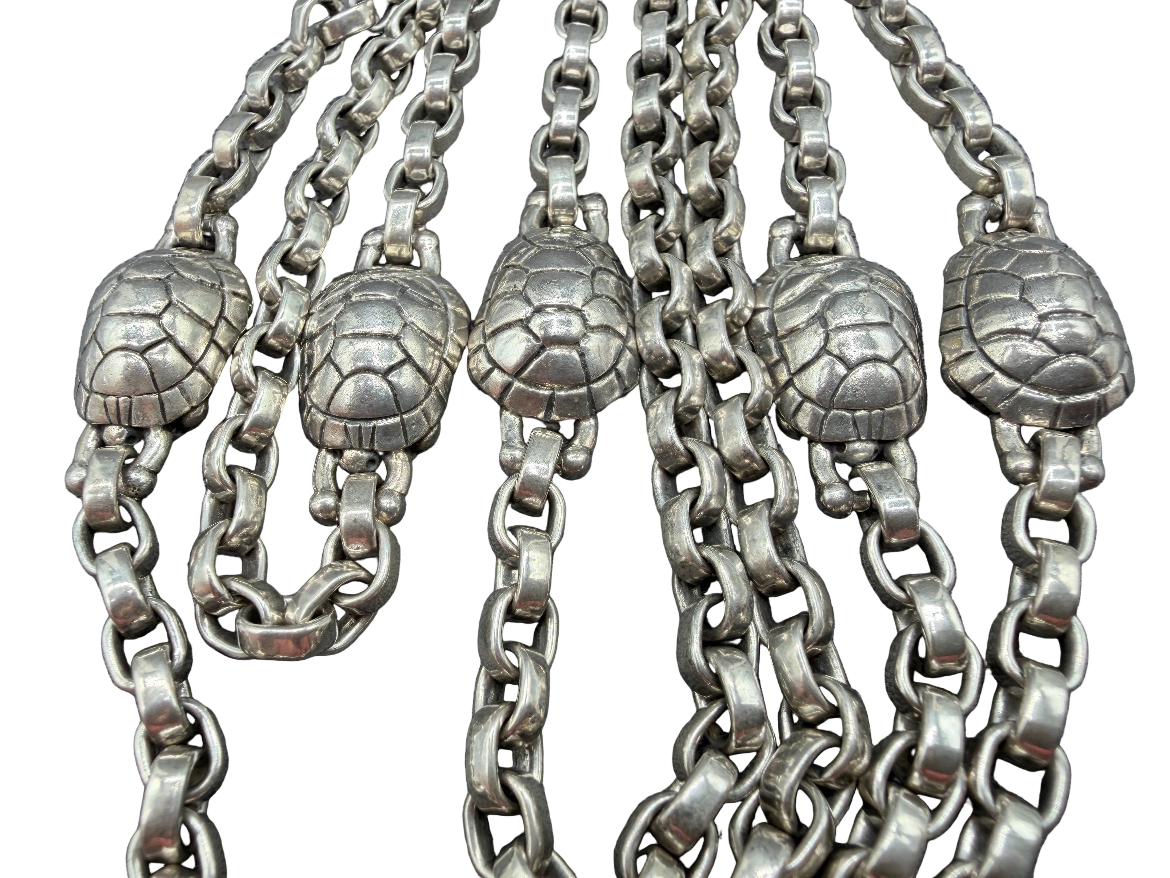 1998 Barry Kieselstein-Cord Sterling Silver Rolo Chain Necklace with Five Turtle Spacers