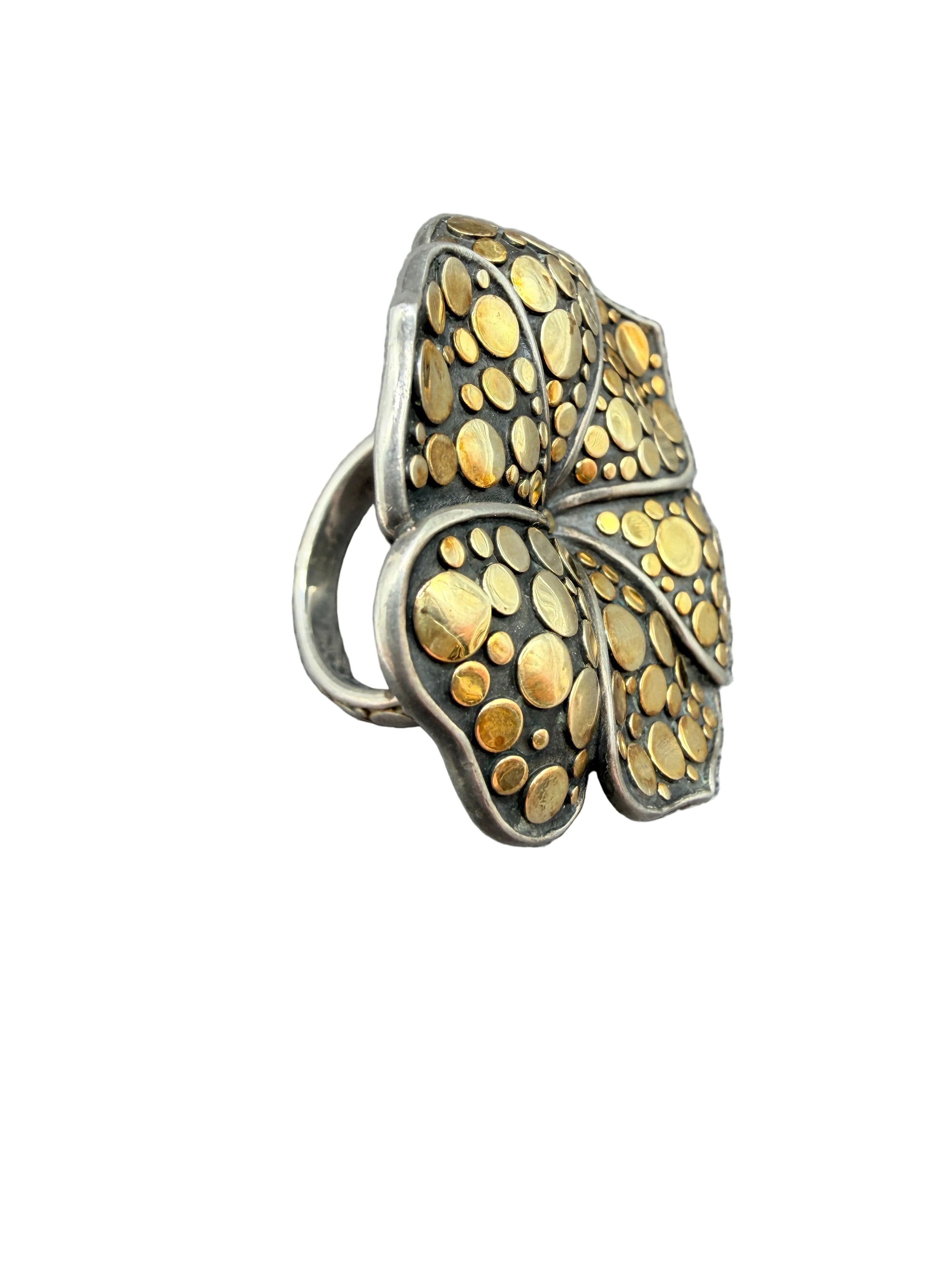 1990s John Hardy Ayu Frangipani Flower Ring in Sterling Silver & 18K Gold
