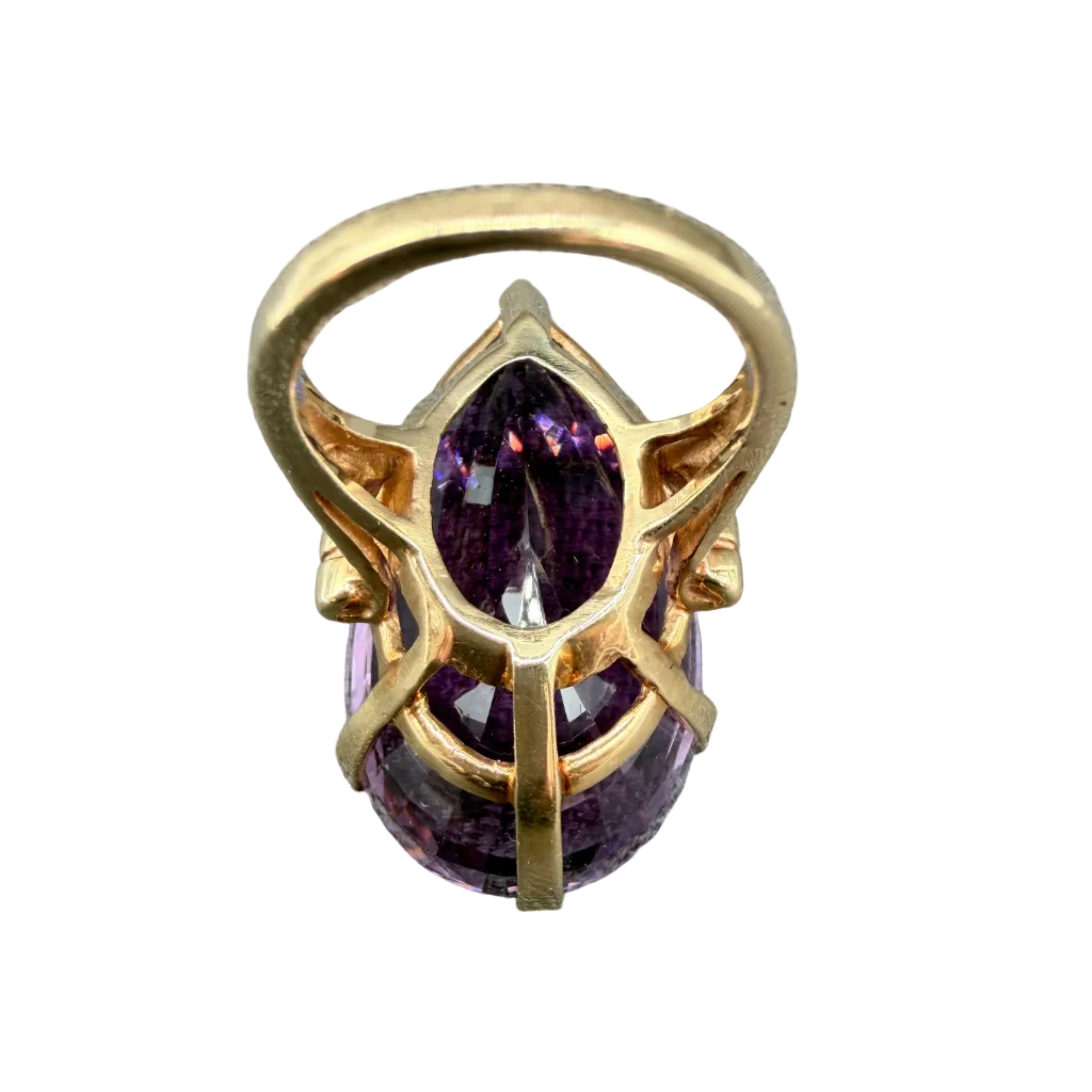 1980s 14K Gold Pear-Shaped Amethyst Cocktail Ring