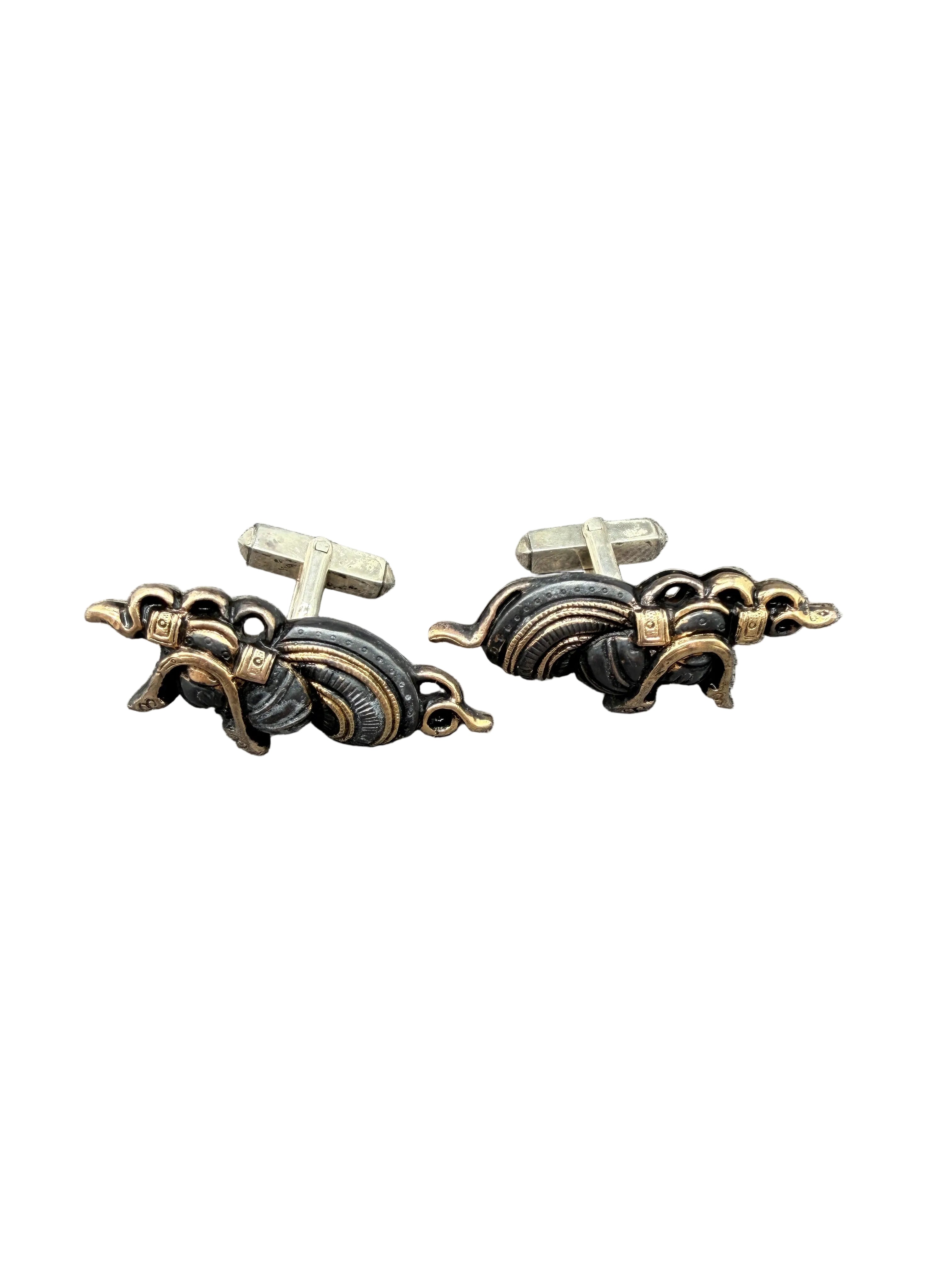 Antique c. 1880 Japanese Shakudō Menuki Samurai Helmet Cufflinks