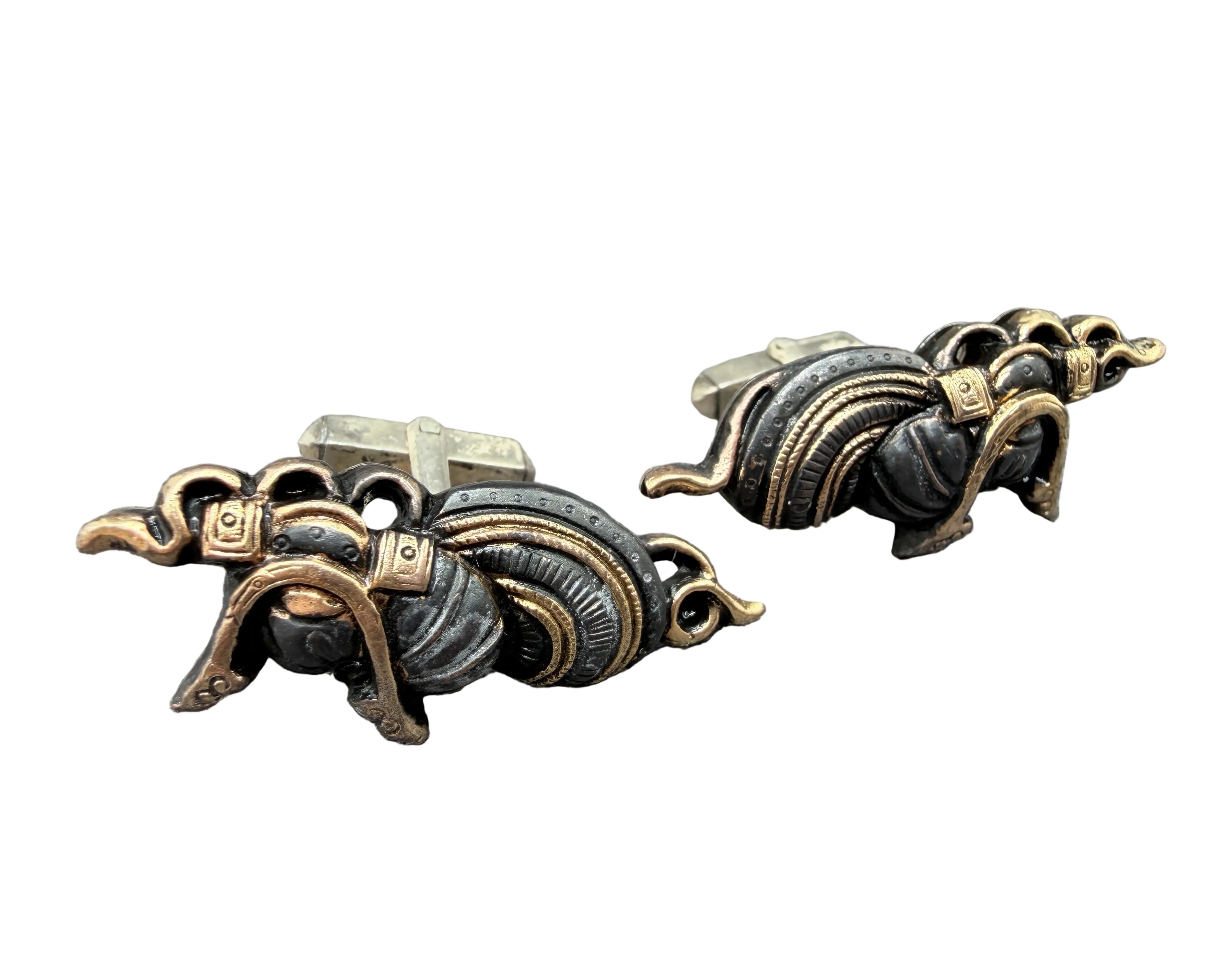 Antique c. 1880 Japanese Shakudō Menuki Samurai Helmet Cufflinks