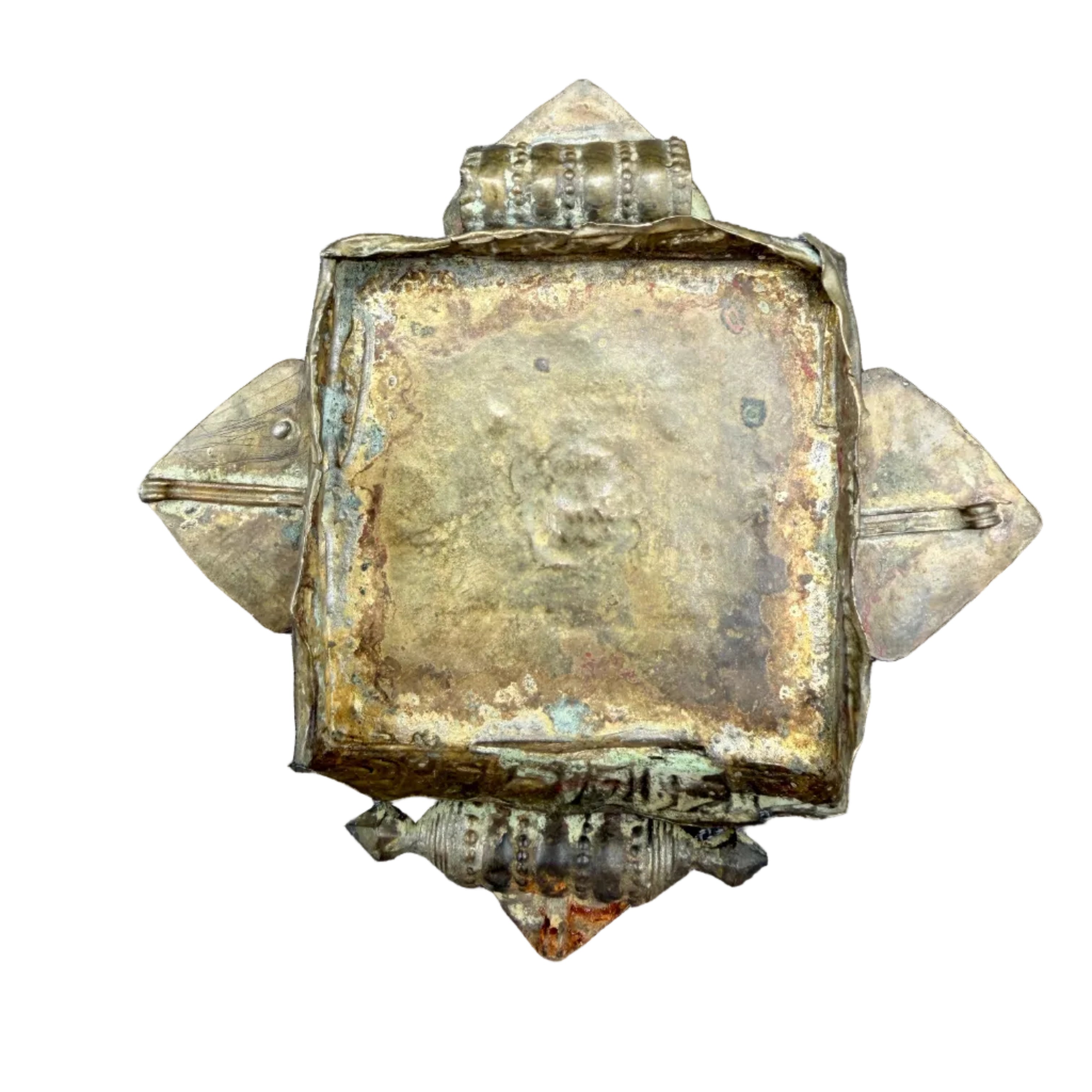 Antique Tibetan Gau Prayer Box Pendant with Turquoise & Rose Quartz