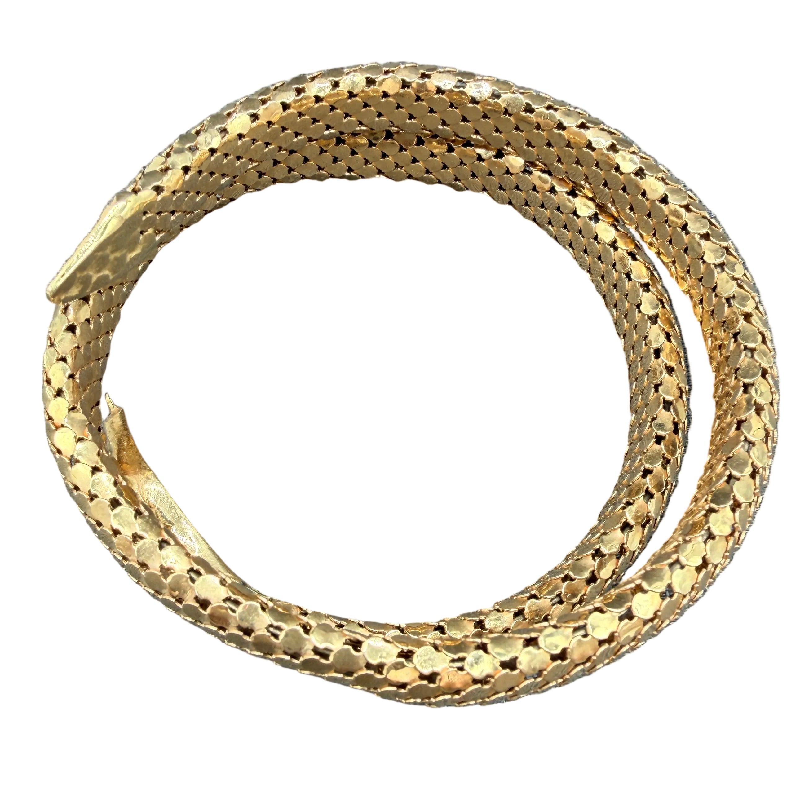 Antique Italian 18K Gold Snake Wrap Bracelet with Diamond Eyes, Head & Nose with Sculpted Head