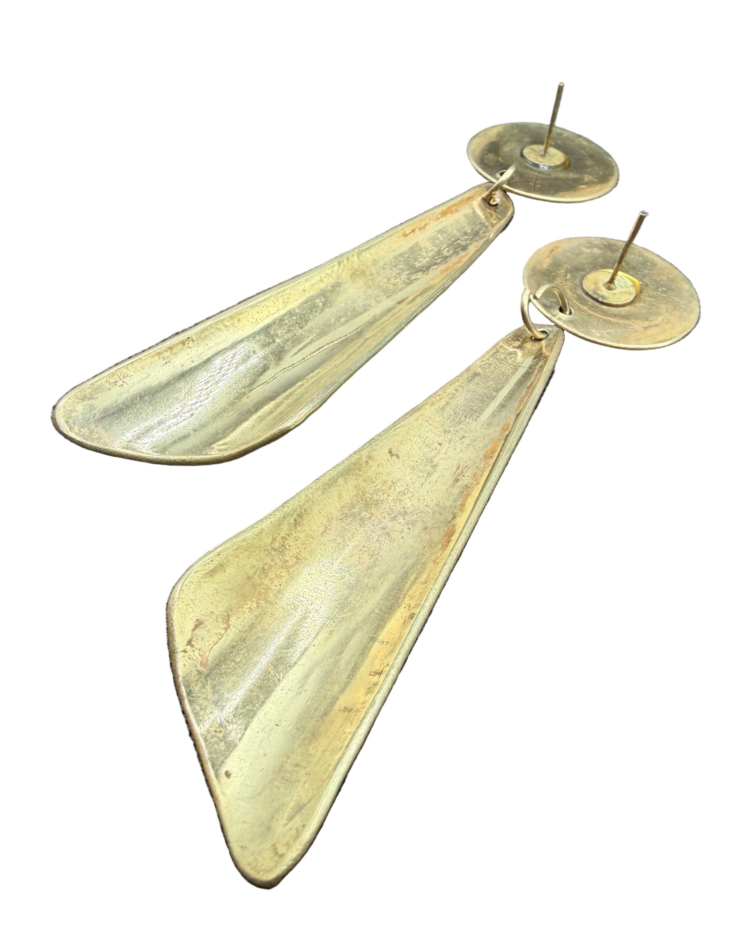 1970s Mixed Metal Brass, Copper & Sterling Silver Basket Weave Dangle Earrings